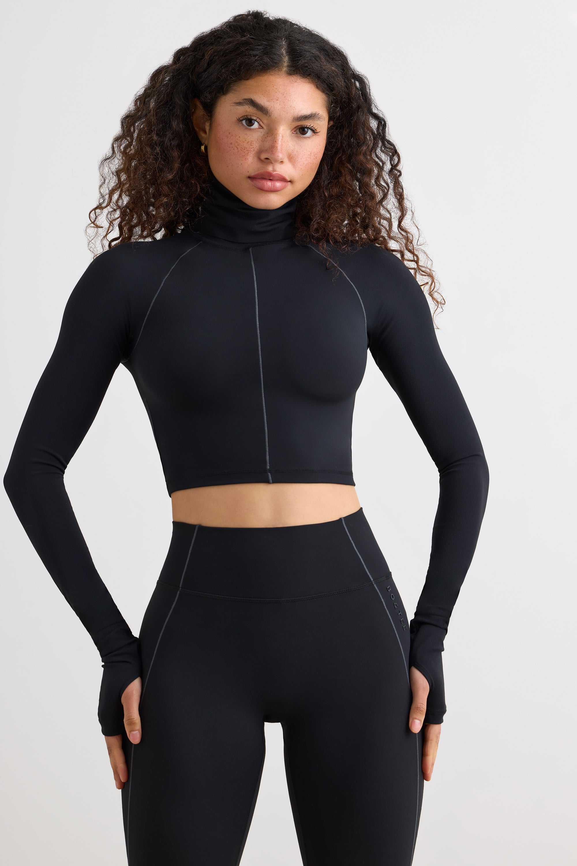 Soft Active Turtleneck Crop Top in Black、mySite、solidvoid