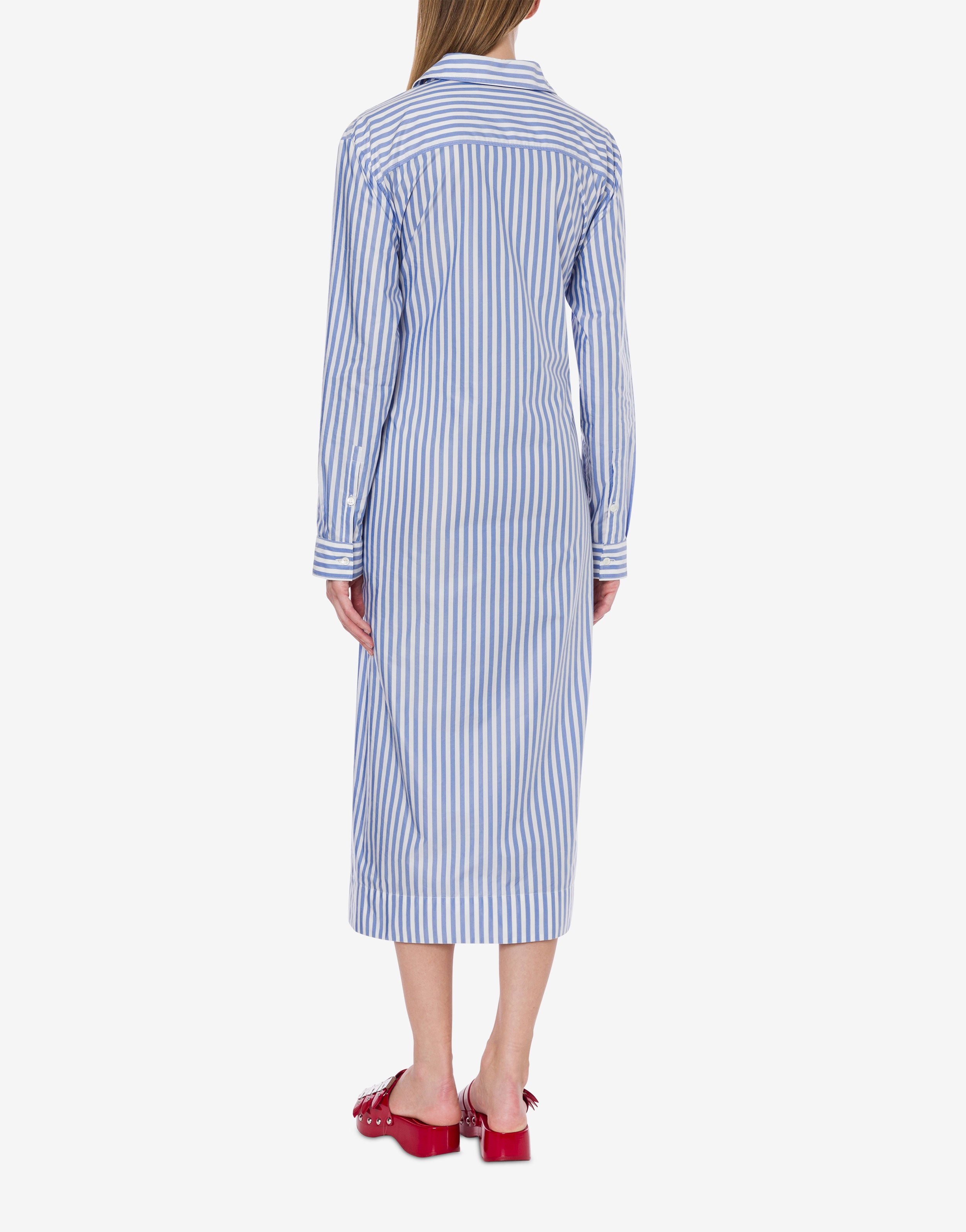 Abito longuette in cotone rigato con maniche camicia、mySite、aoinhome