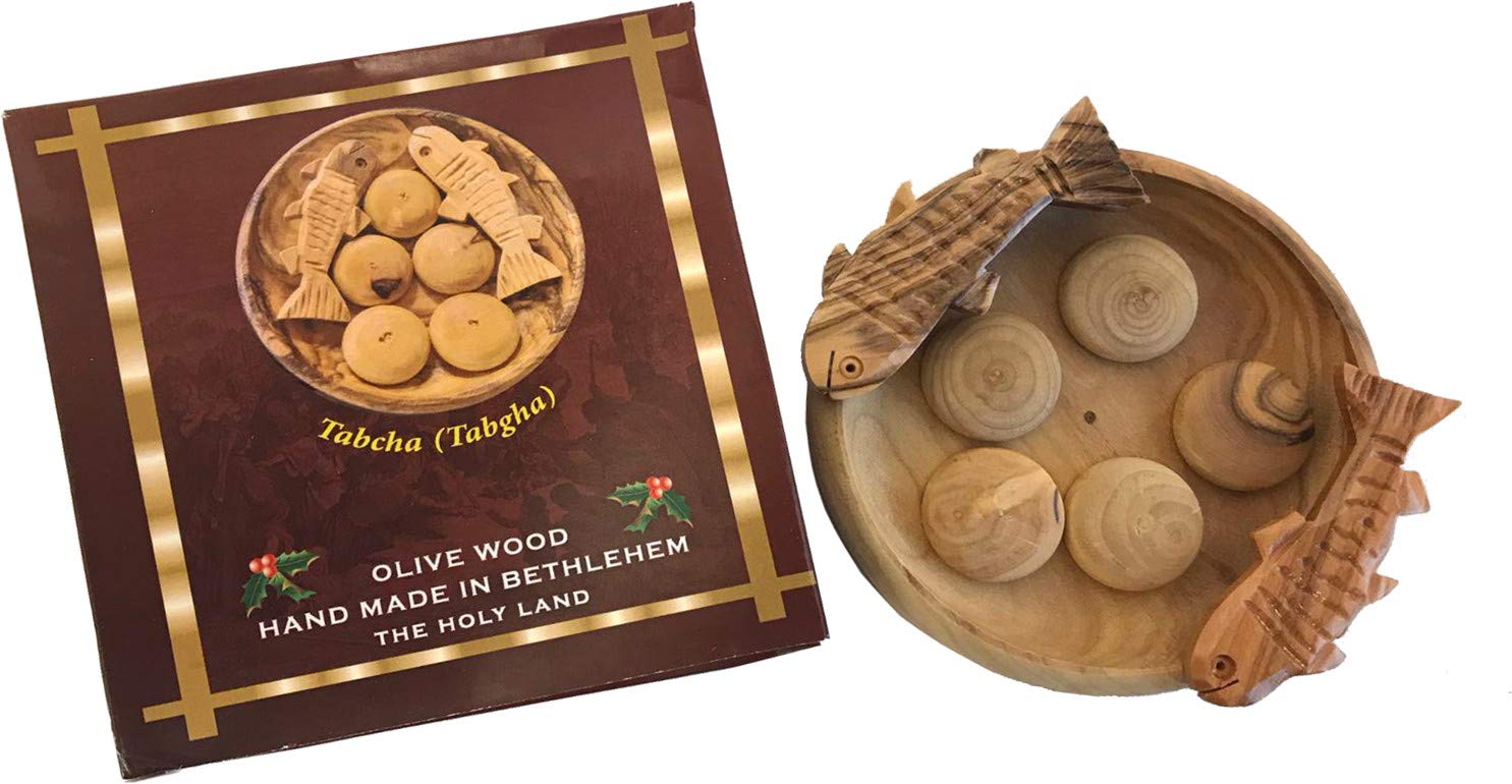 Holy Land Market Fish and Bread Multiplication - Two Fish and Five Loaves Carved from Olive Wood of Bethlehem (3.5 inch Plate)、mySite、topwebapps