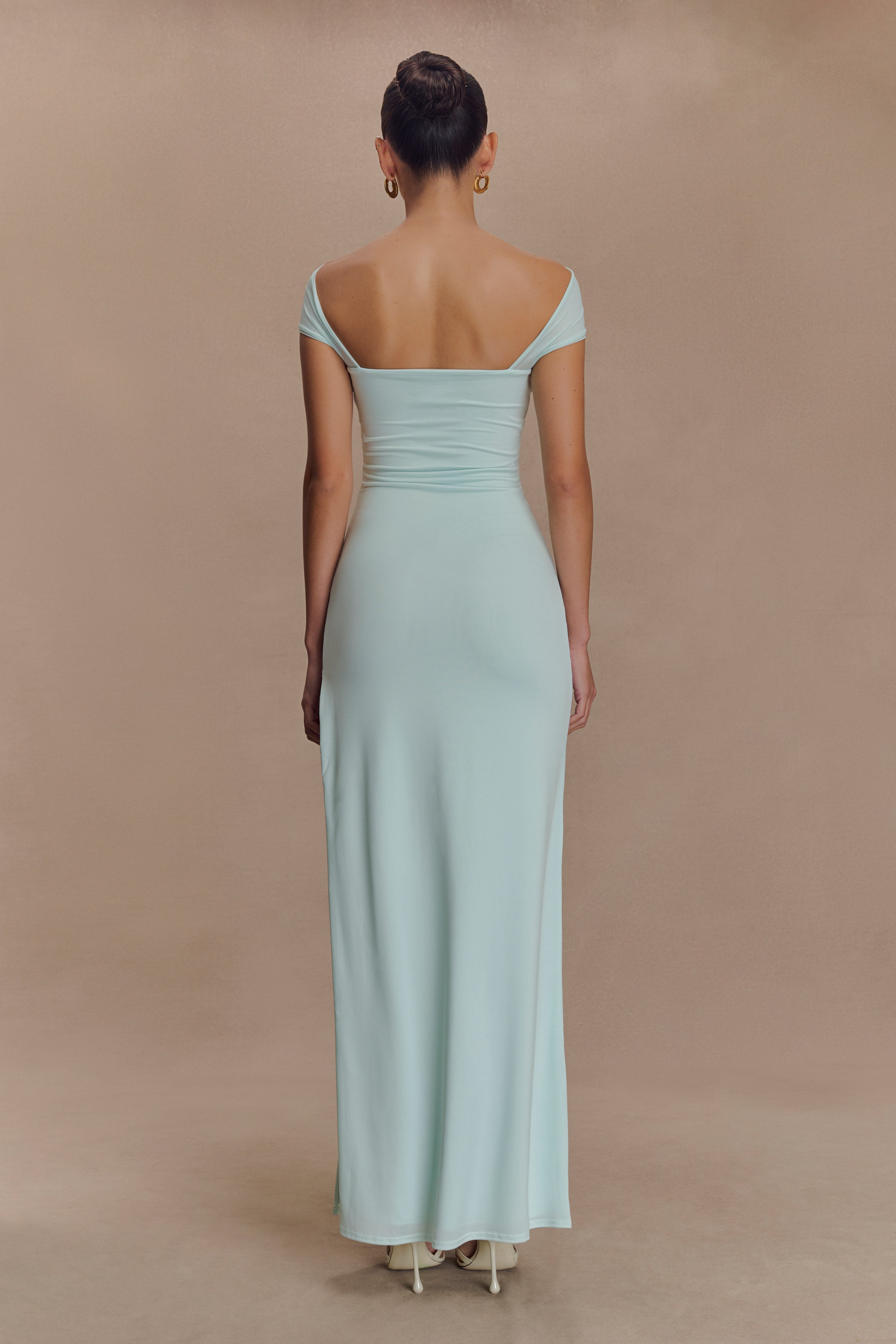 Aurora Slinky And Mesh Split Maxi Dress - Lagoon、mySite、solidvoid