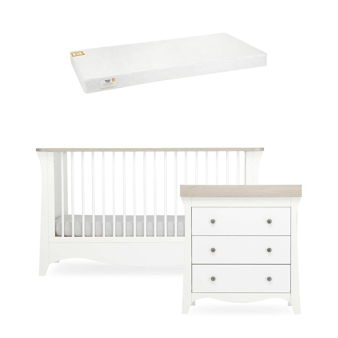  CuddleCo Clara 2 Piece Set 3-Drawer Dresser + Cot Bed - White/Ash、mySite、merchandisen