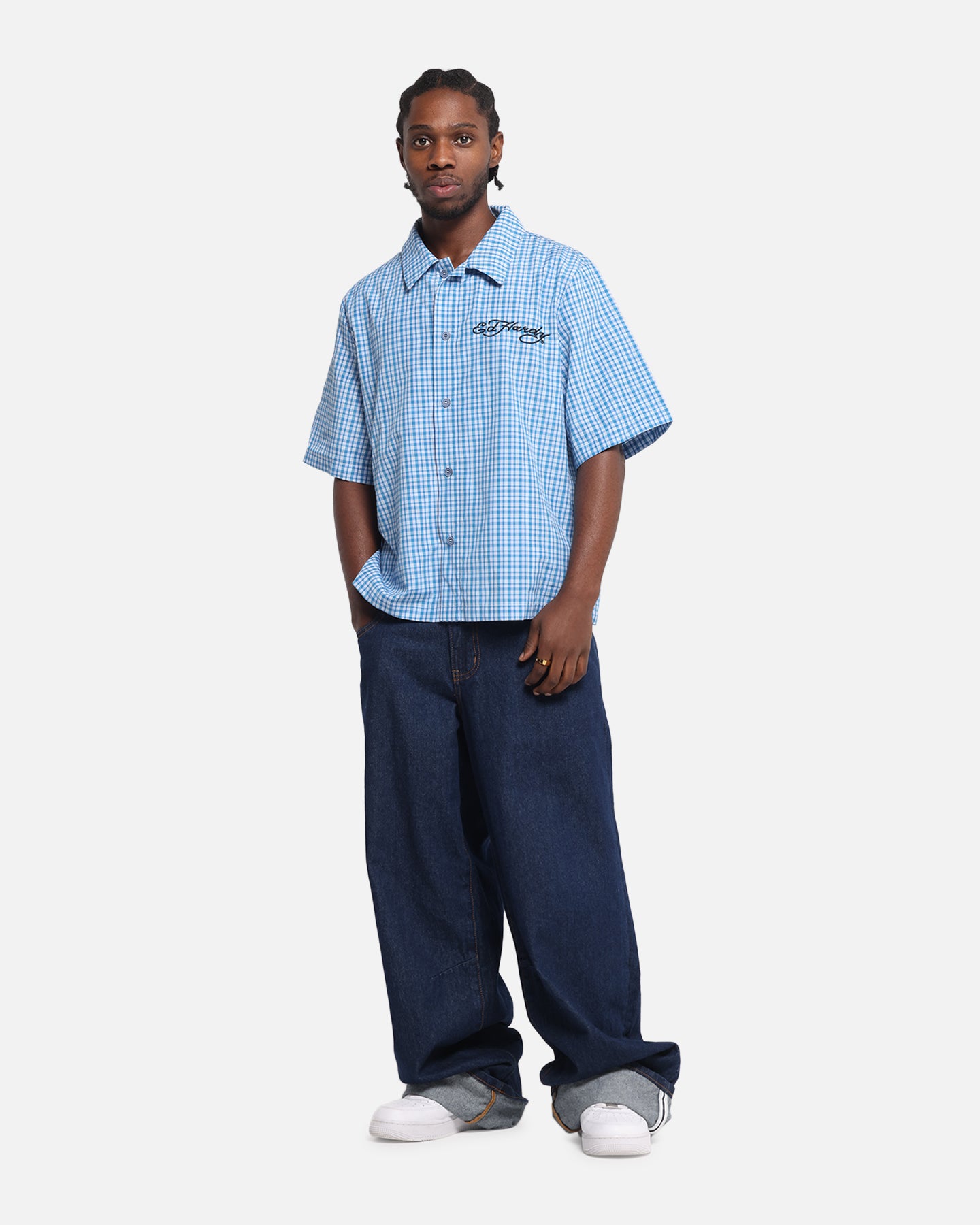 Ed Hardy Panther Button-Up Shirt Blue、mySite、zt4zffjzw