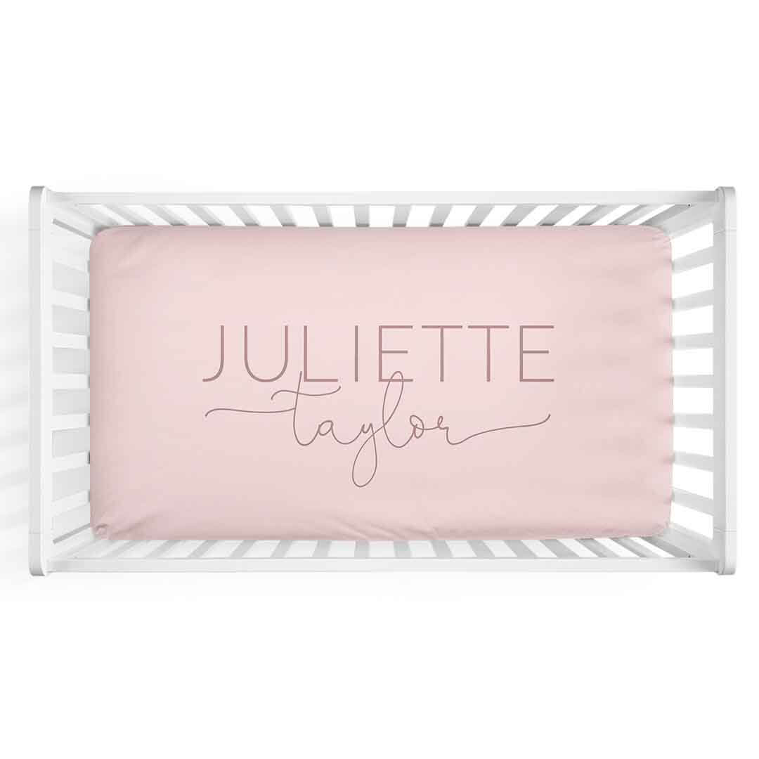  Personalized Crib Sheet in Blush Pink | Script Font Duo、mySite、layawaytickets