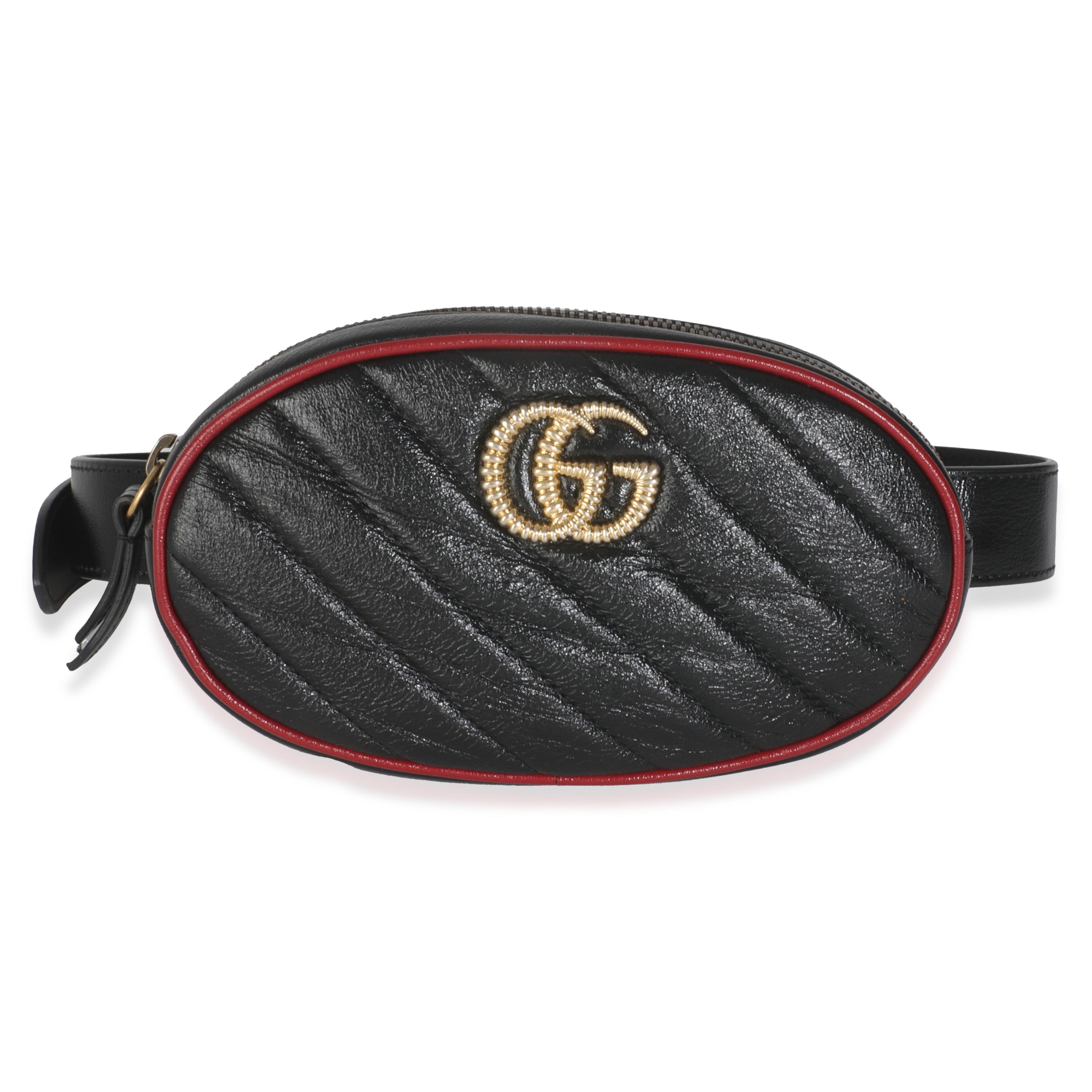 Black Azalea Calfskin Matelasse Diagonal Torchon GG Marmont Belt Bag、mySite、garagedoors4me