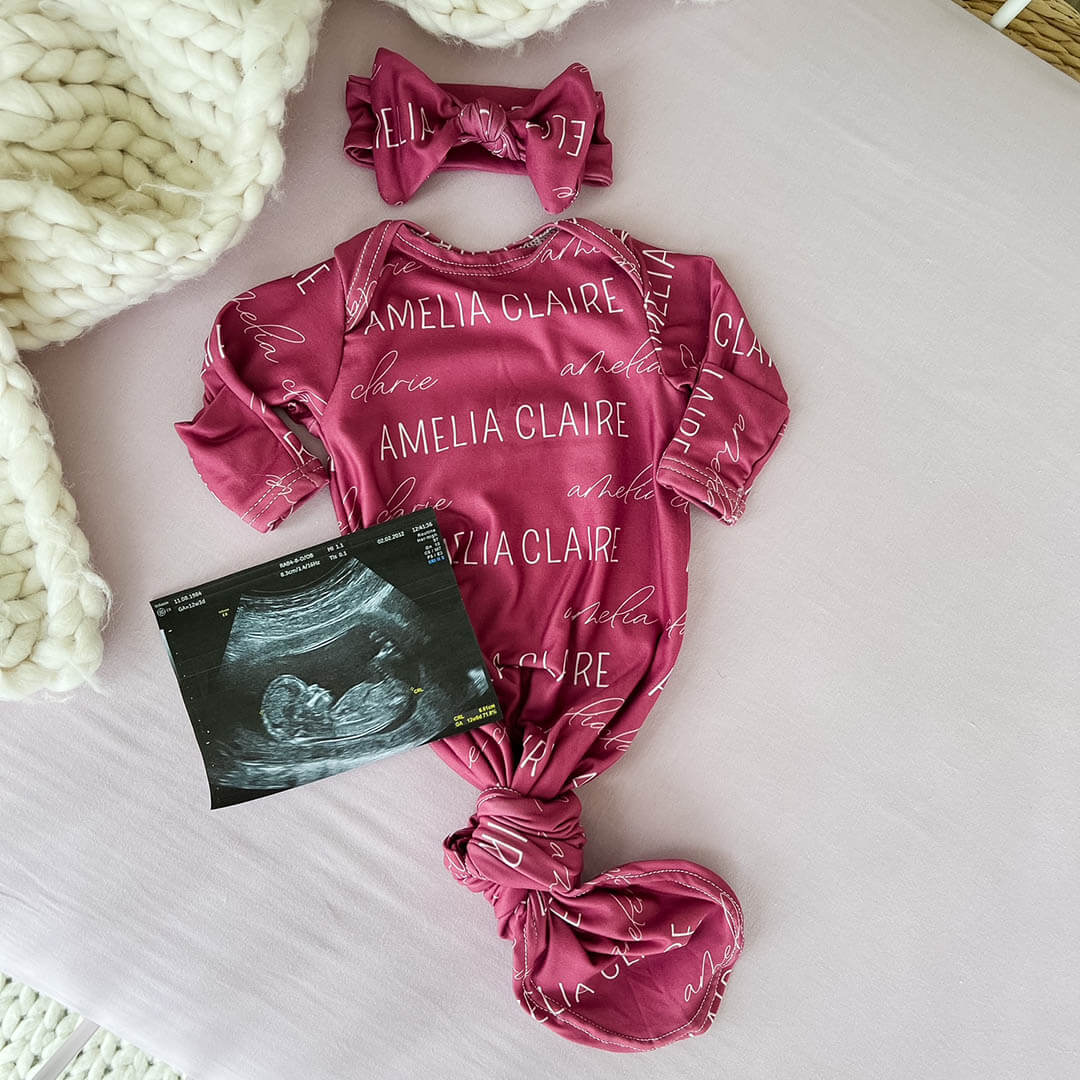  Solid Dusty Rose Personalized Newborn Baby Knot Gown、mySite、layawaytickets
