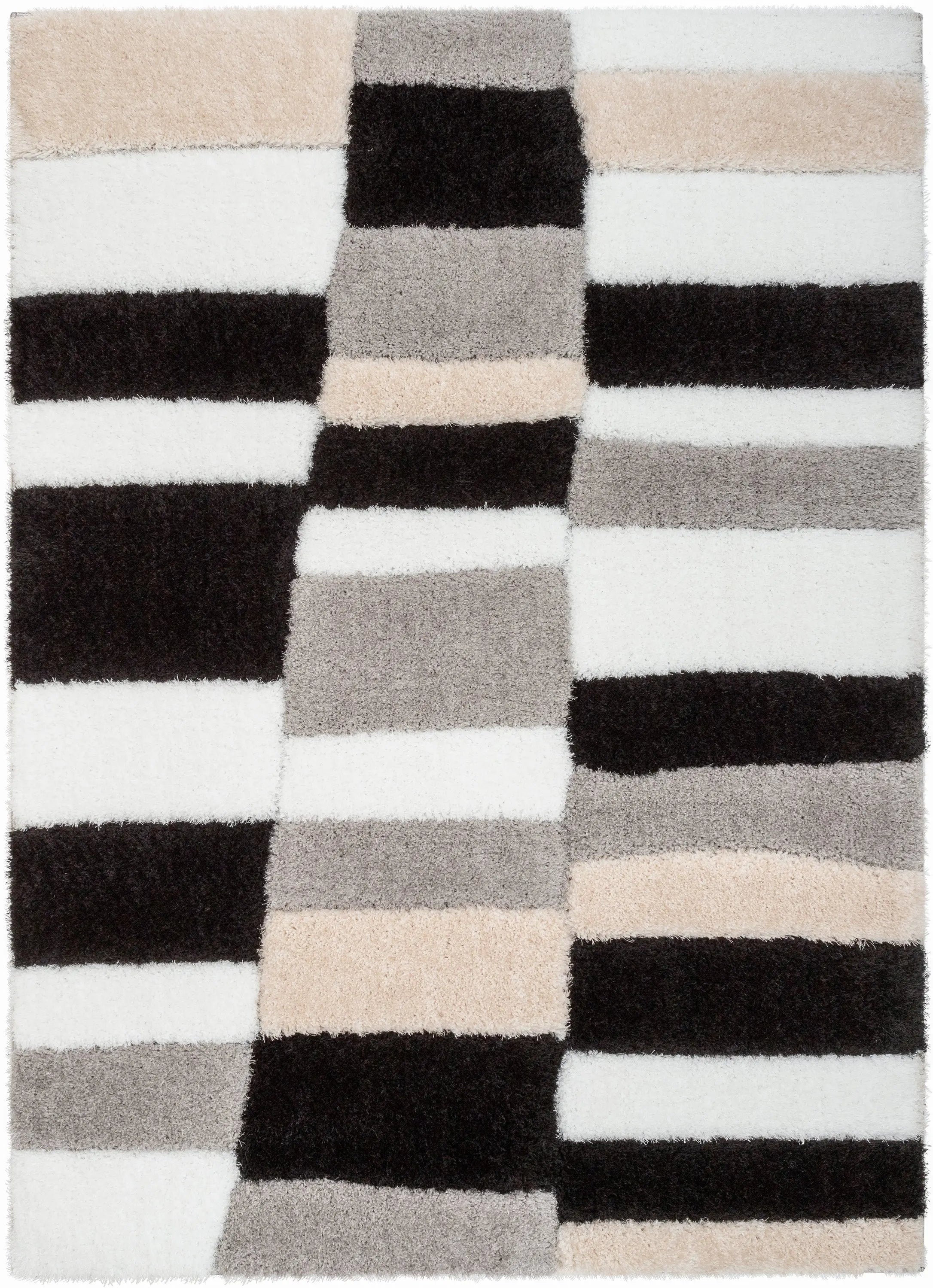 Chaska Geometric Squares Shag Ivory Black 7'10 x 9'10 3D Textured Rug、mySite、gigharbornorthrealestate