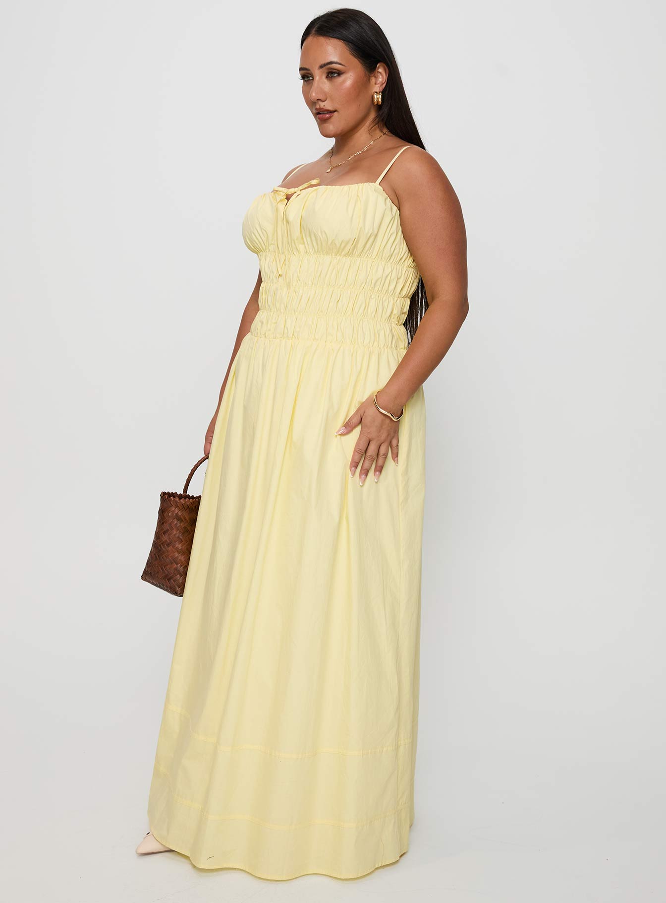 Loralei Shirred Maxi Dress Yellow Curve、mySite、solidvoid