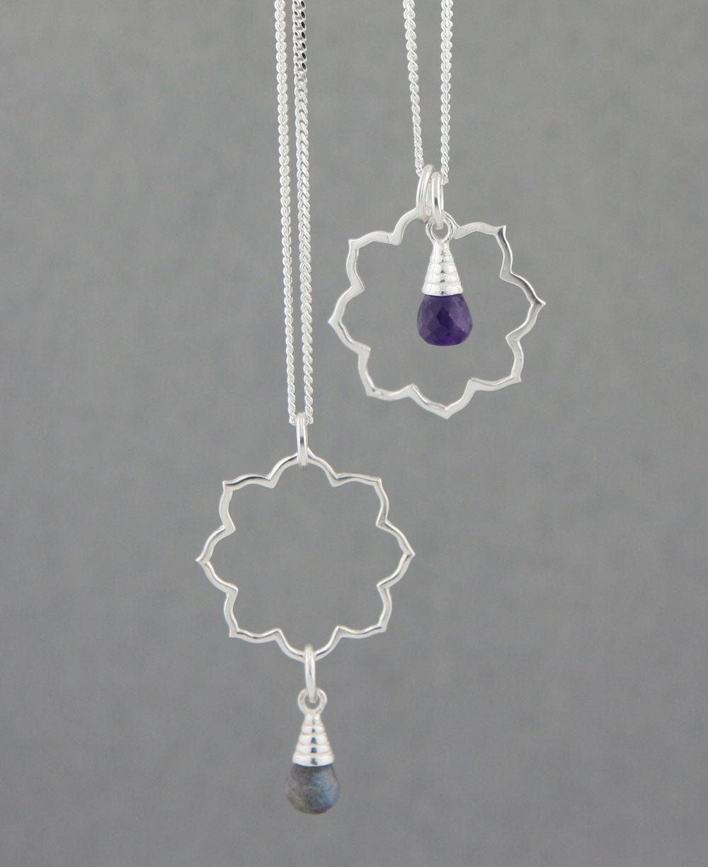Lotus Gemstone Drop Necklace, Sterling Silver、mySite、topwebapps