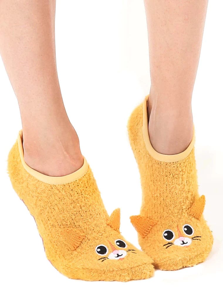 Orange Kitty Cat Fuzzy Footie Socks With Grips、mySite、g9winljtr