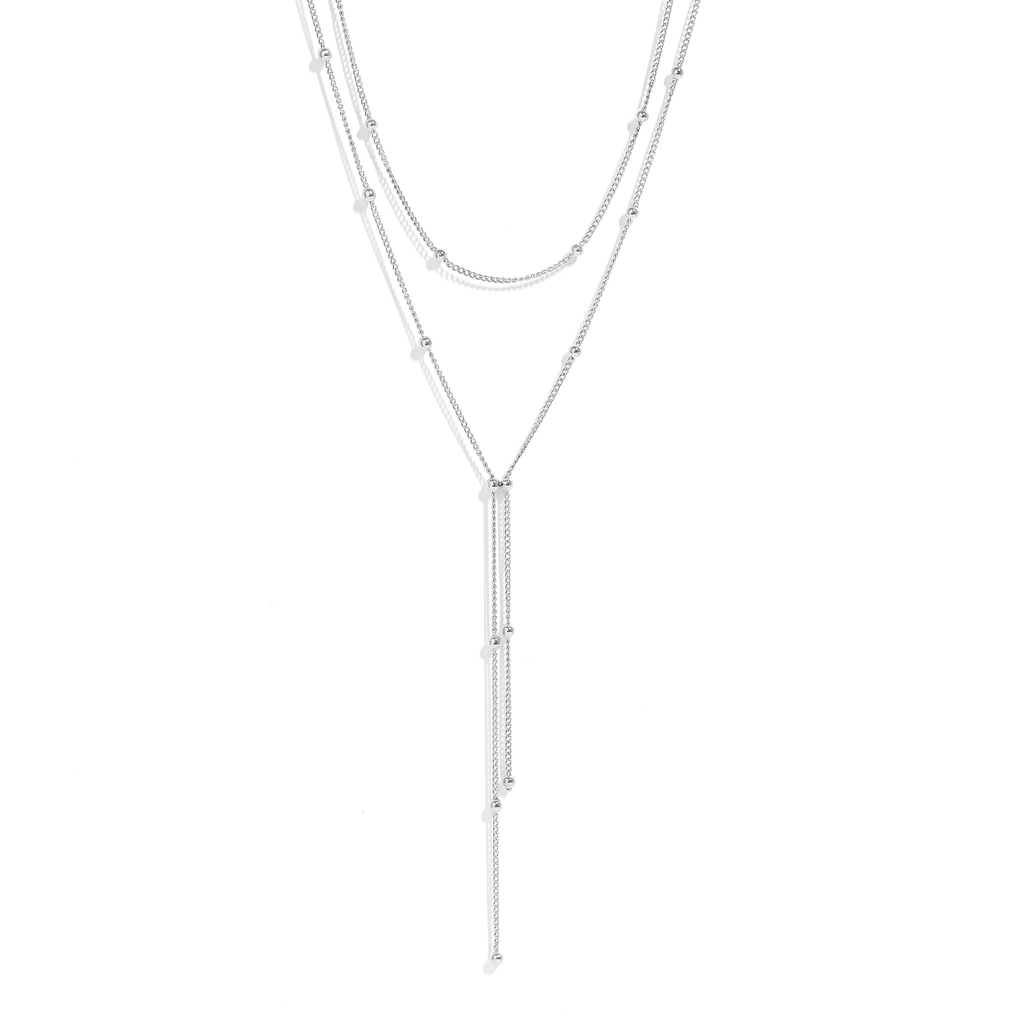 18K Gold PVD Stainless Steel Lariat Necklace Double Ball Bead / CHN0061、mySite、dreamappss