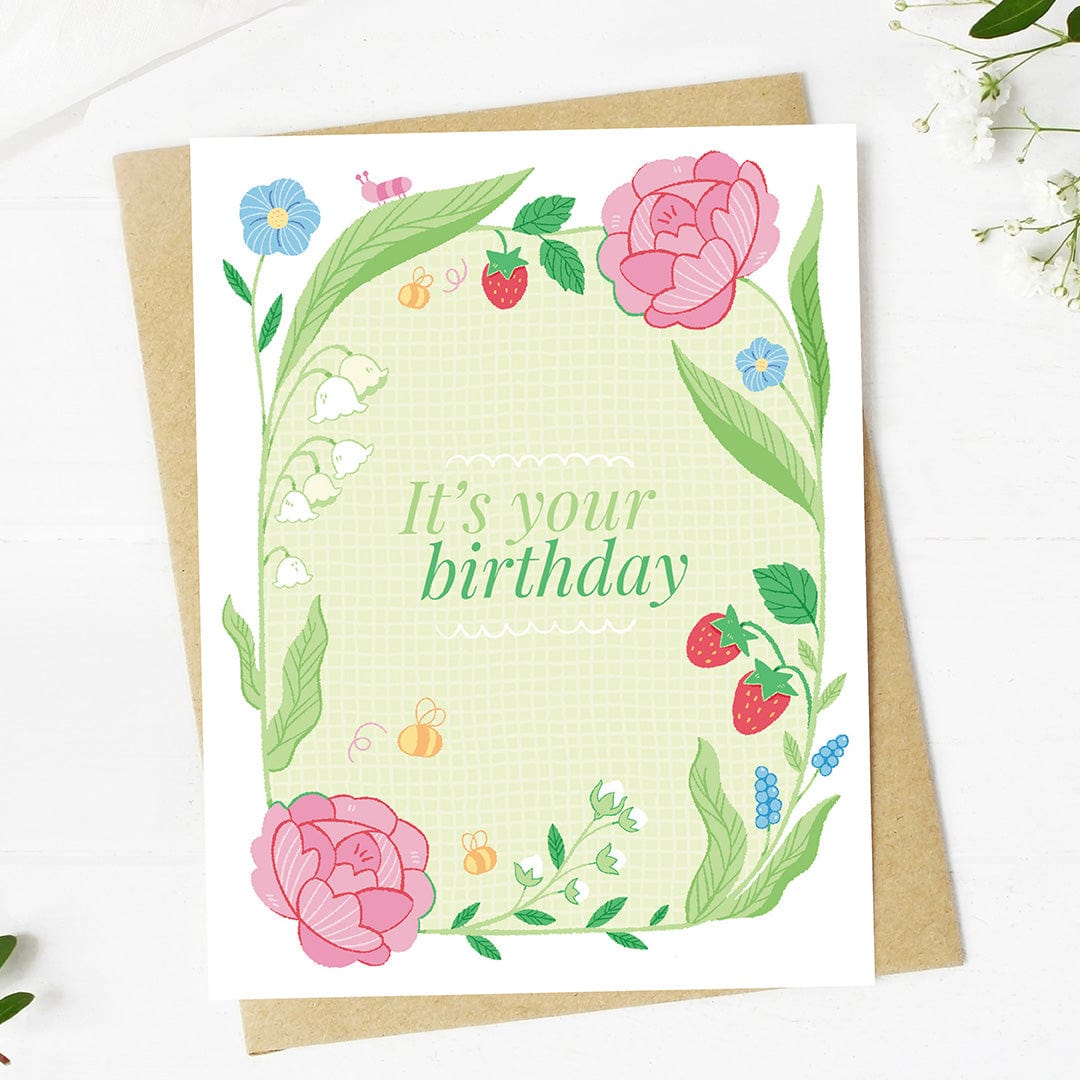  It's your birthday Cute Florals & Fruit Green Card、mySite、ghnorth