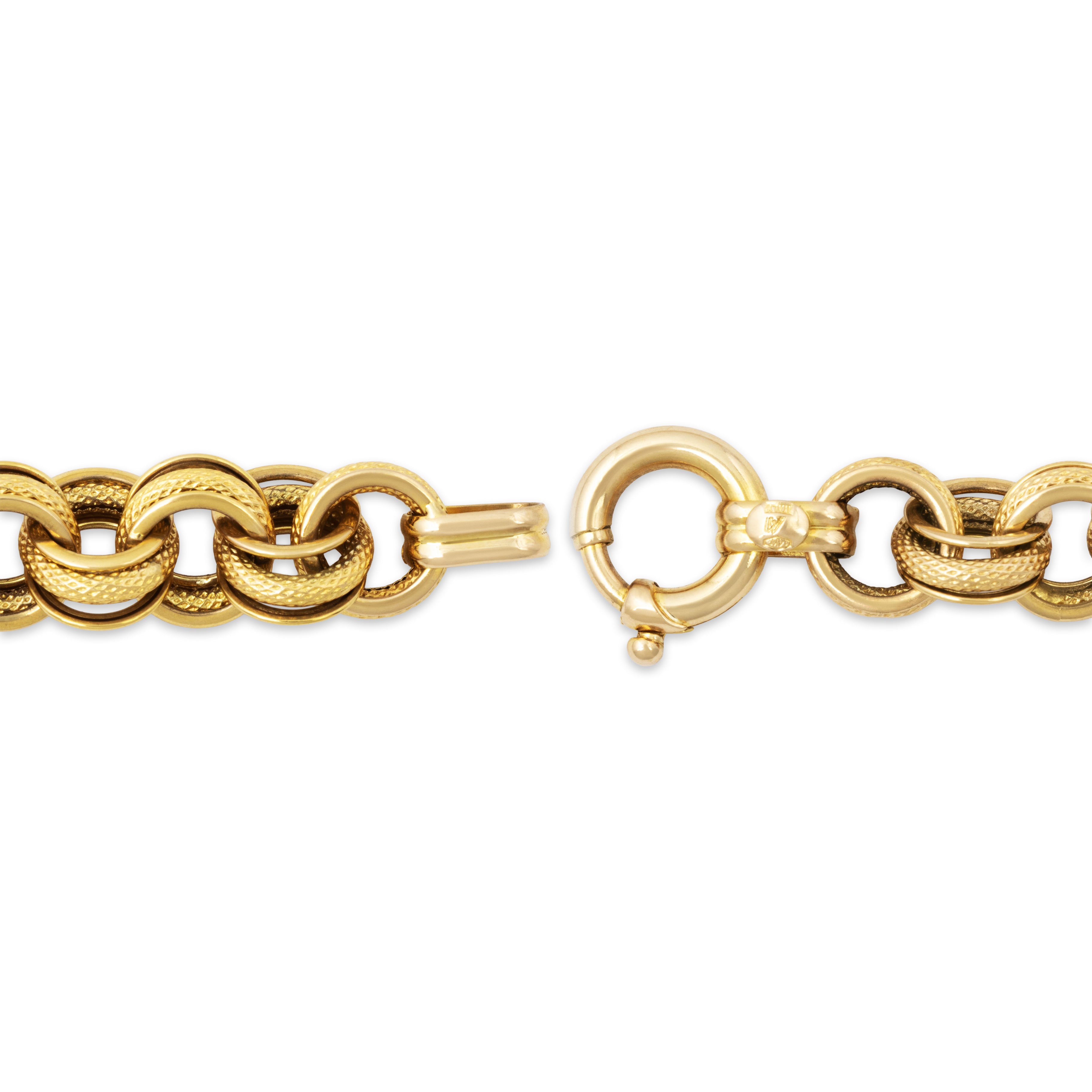 Vintage Italian 14k Yellow Gold Dual-Texture Chunky Round Link Bracelet 7.5、mySite、hinf8tx79