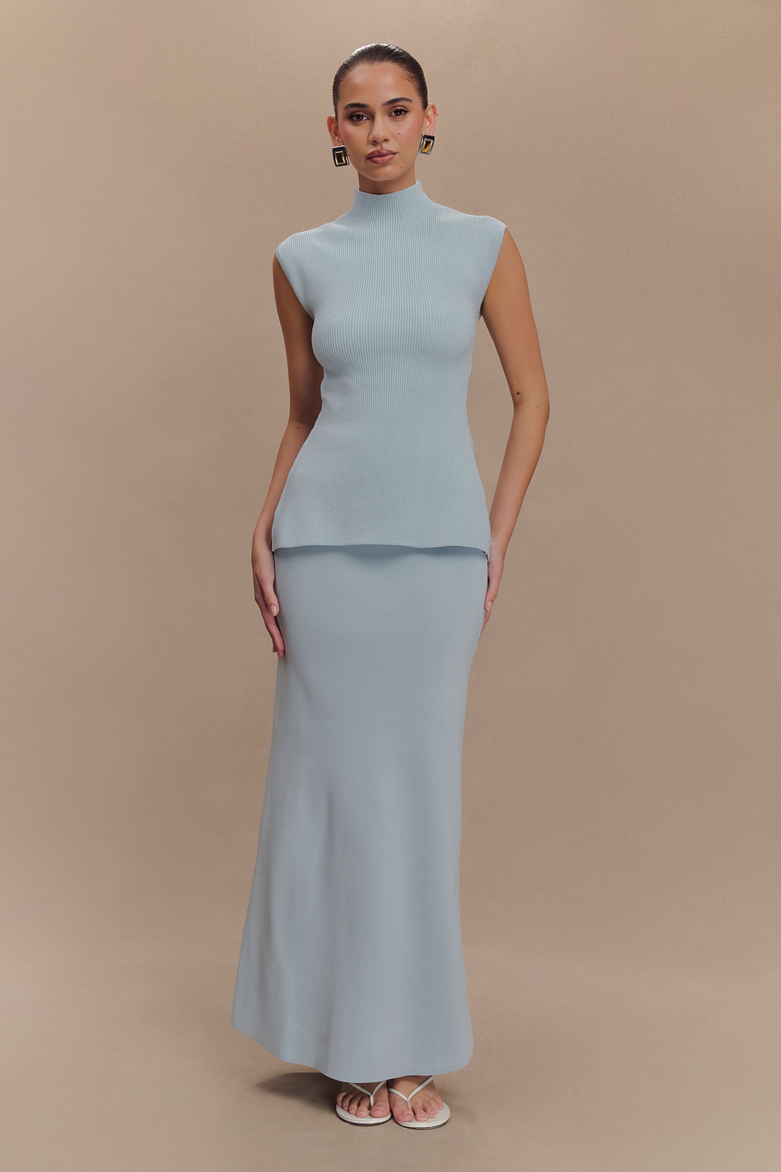 Maxine Knit Maxi Skirt - Light Blue、mySite、solidvoid