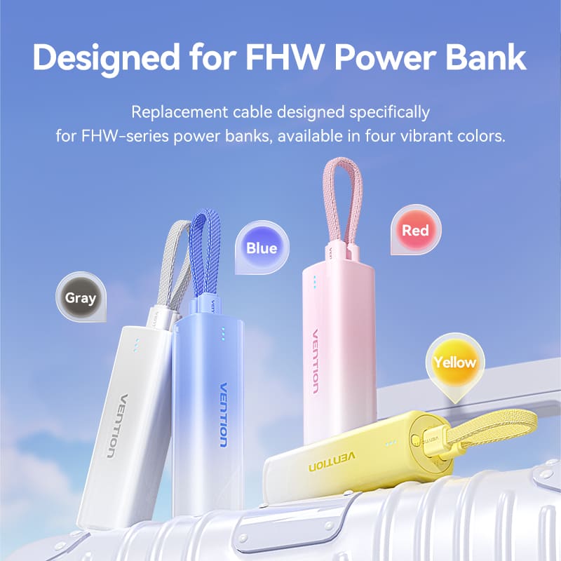 Bi-Directional Charging Cable 11CM for 5000mAh Power Bank (USB-C + Lightning) 20W Light Indicator Display Type、mySite、fannypackpong