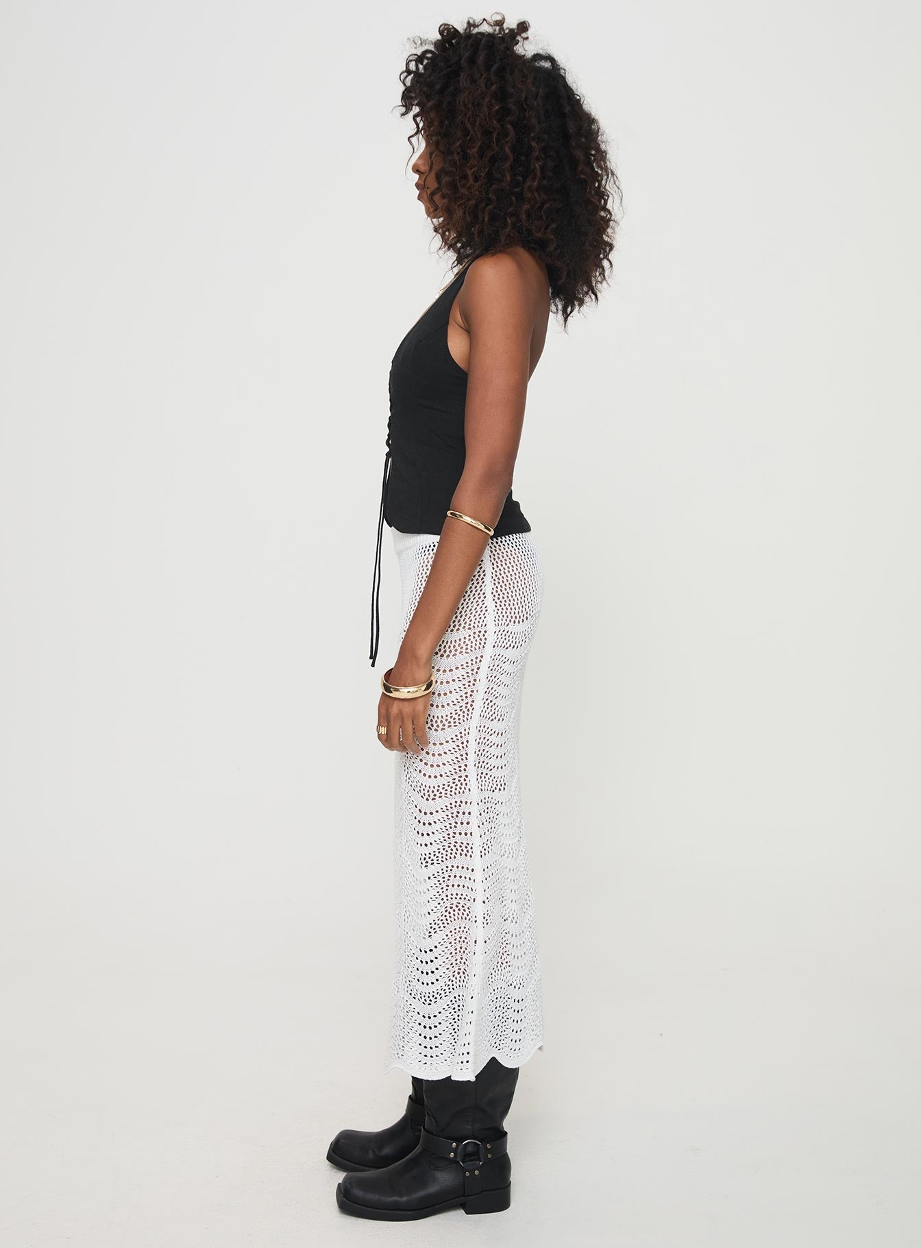 Kastio Crochet Midi Skirt White、mySite、solidvoid