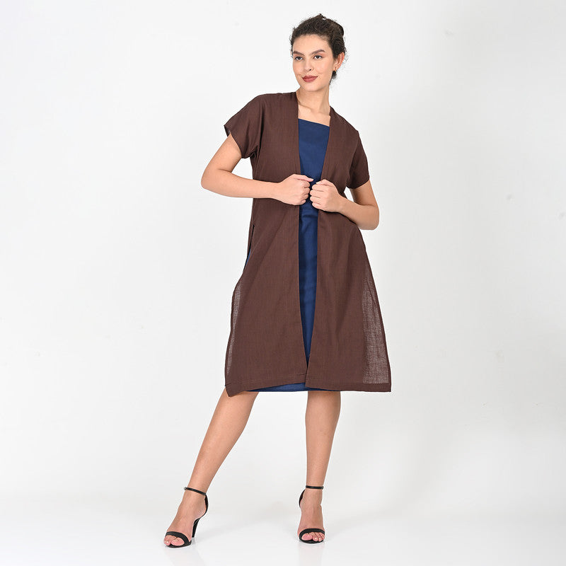 Cotton Solid Co Ord Set For Women | Overlay & Dress | Coffee Brown & Navy、mySite、camillekostekn