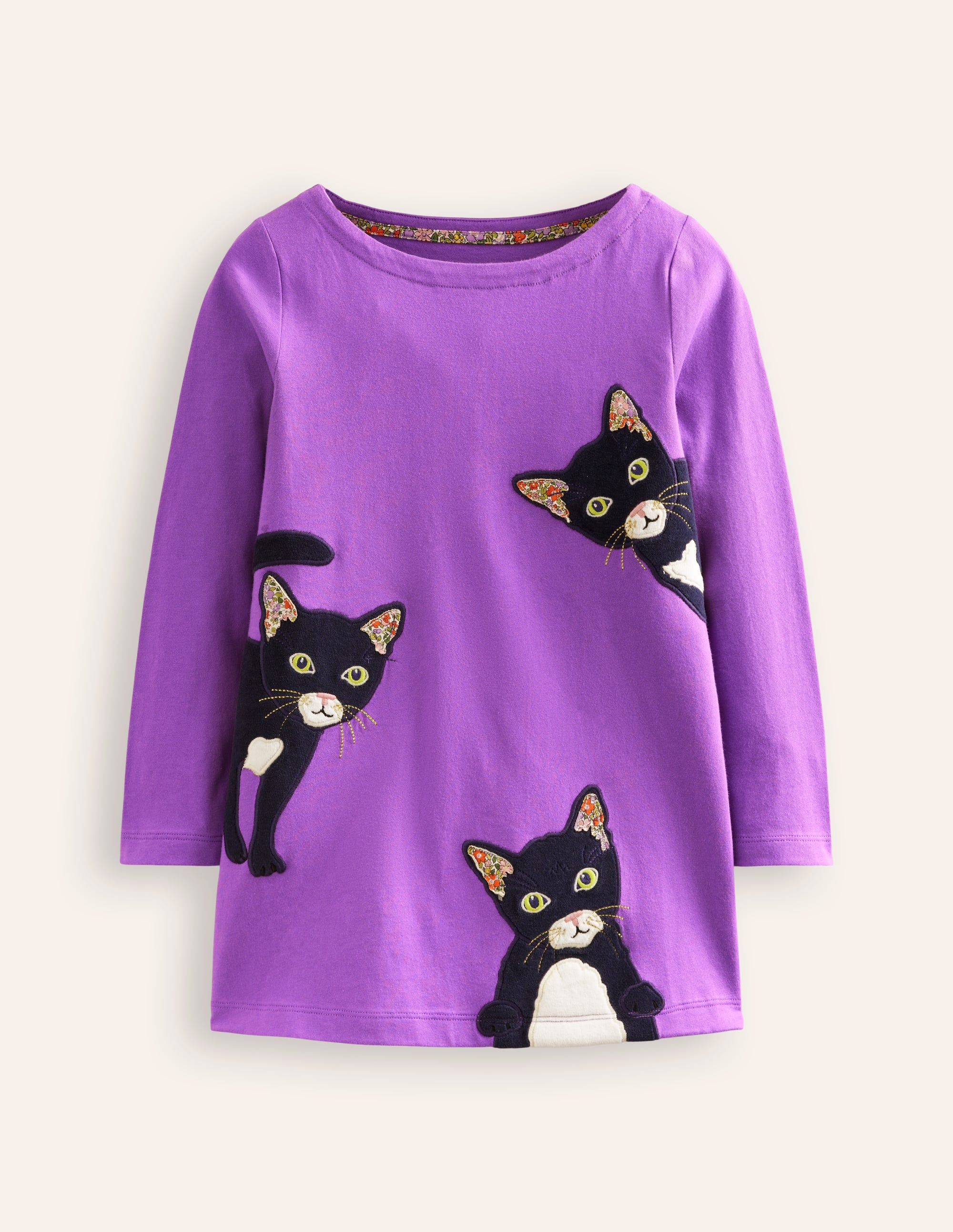  Appliqué Jersey Tunic-Pansy Purple Cats、mySite、ashleygrahame