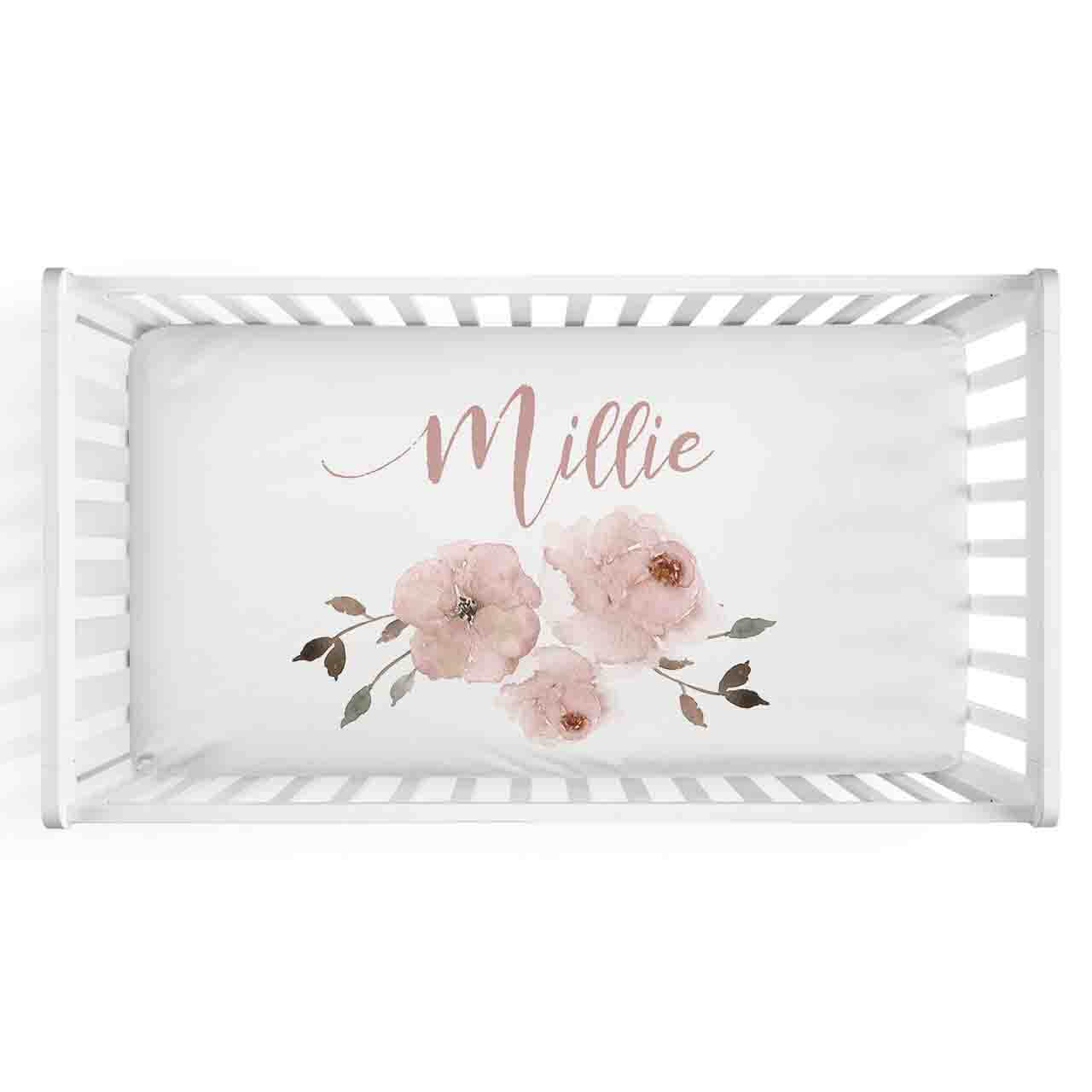  Millie's Dusty Rose Garden Personalized Crib Sheet、mySite、layawaytickets