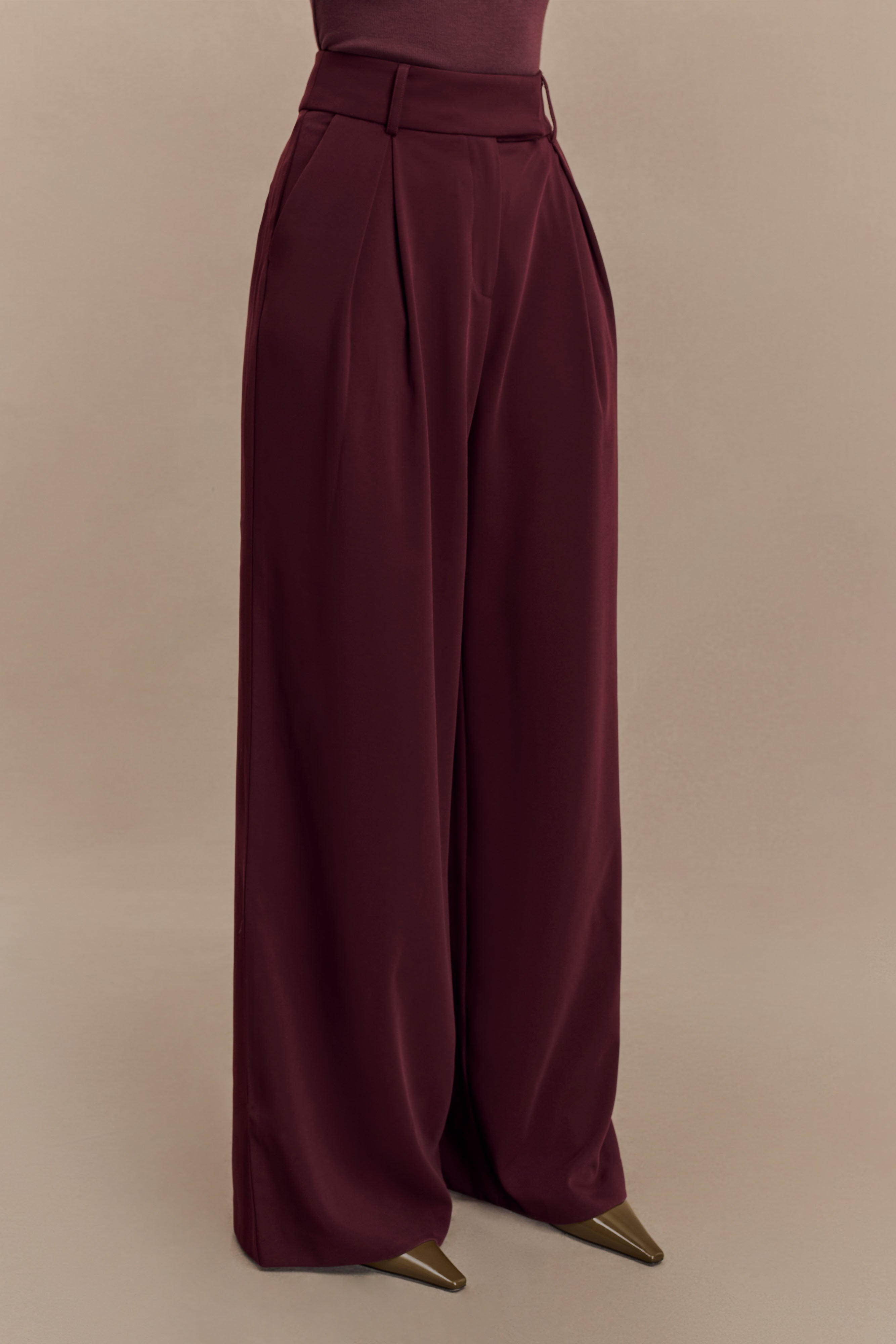 Jacqueline Pleated Wide Leg Pants - Mahogany、mySite、solidvoid