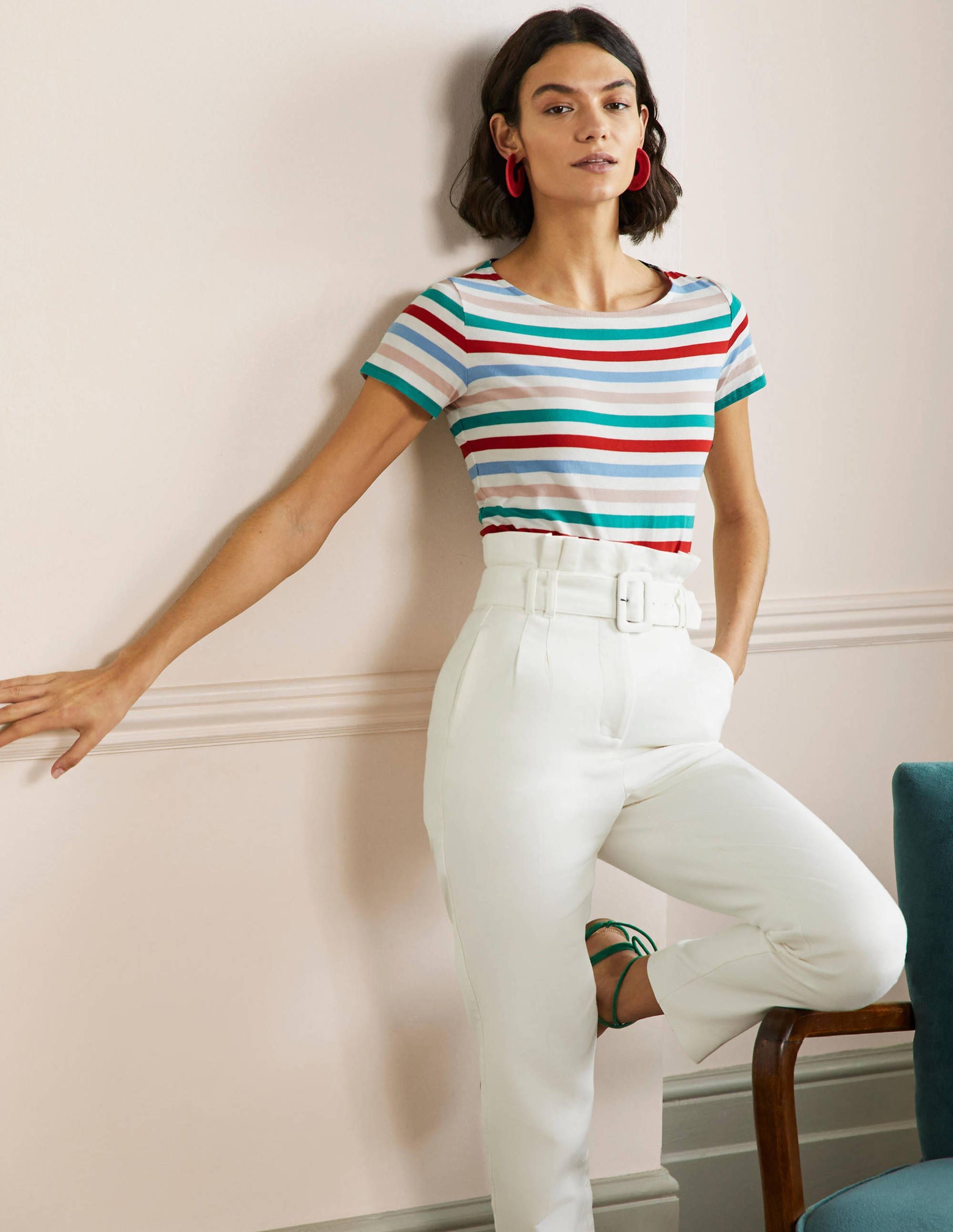  Short Sleeve Breton T-Shirt-Clover / Dusty Blue Stripe、mySite、ashleygrahame