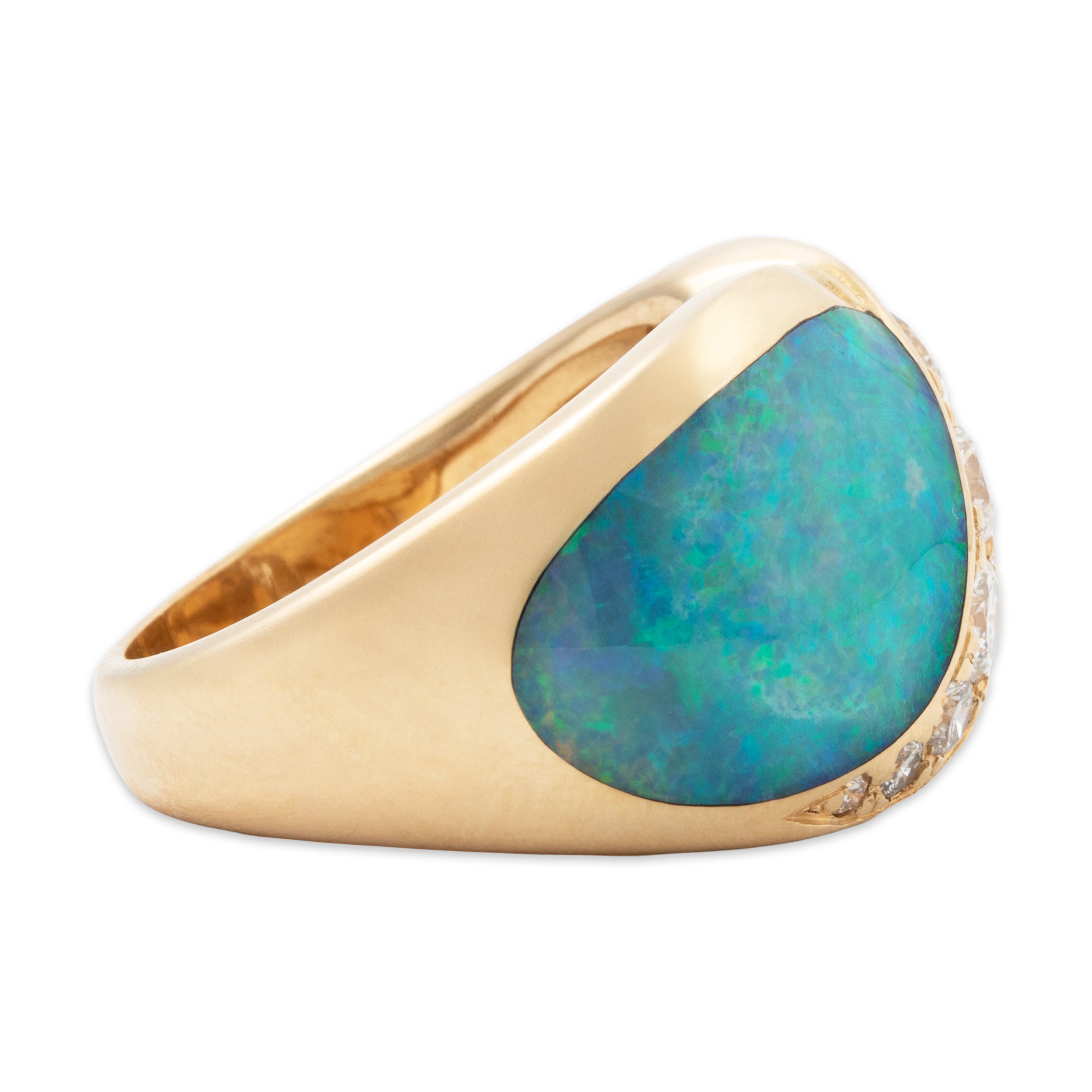 Vintage Large Kabana 14k Yellow Gold Opal .481cttw Diamond Exotic Seascape Ring、mySite、hinf8tx79