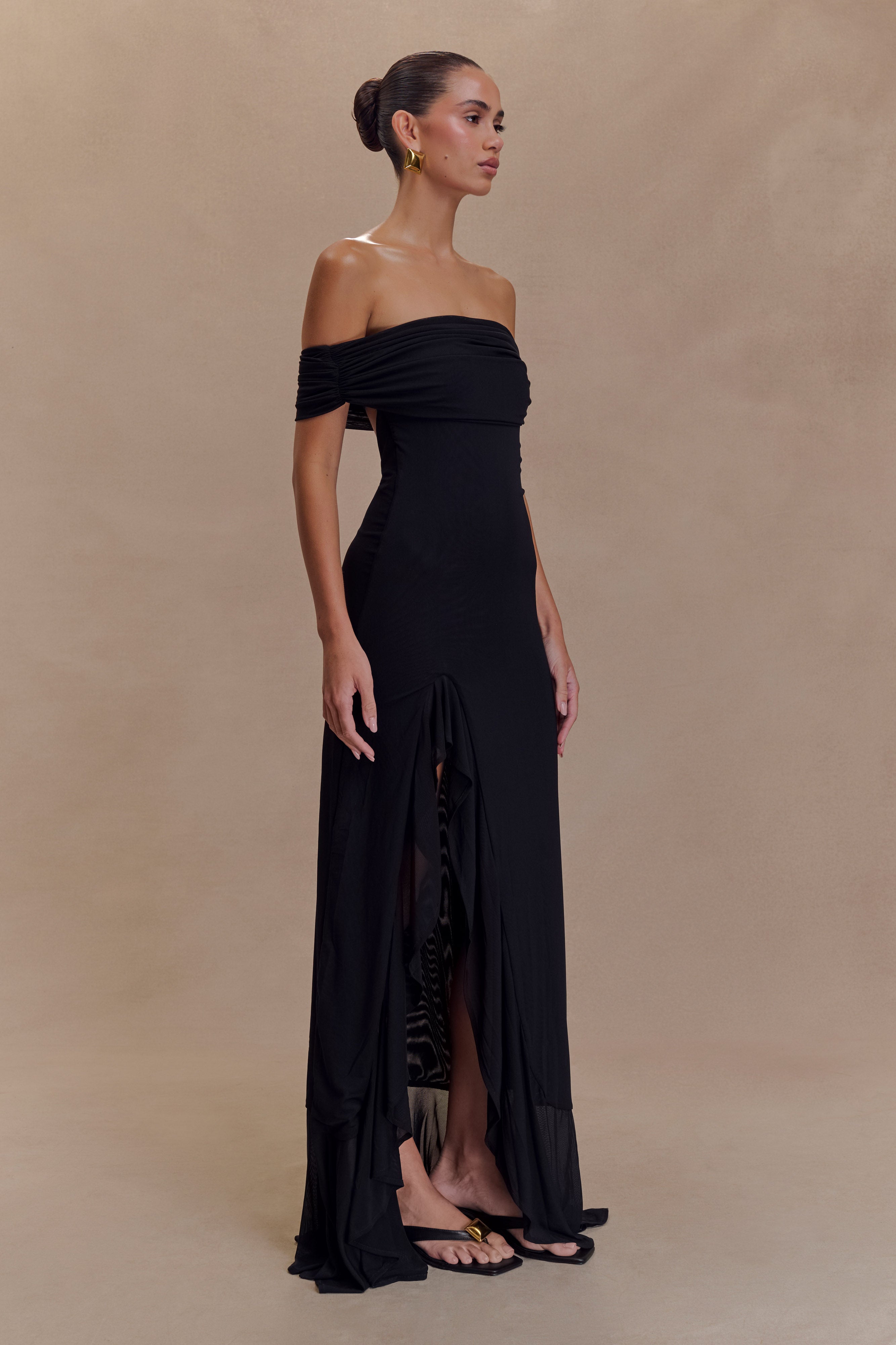 Audrey Off Shoulder Mesh Maxi Dress - Black、mySite、solidvoid