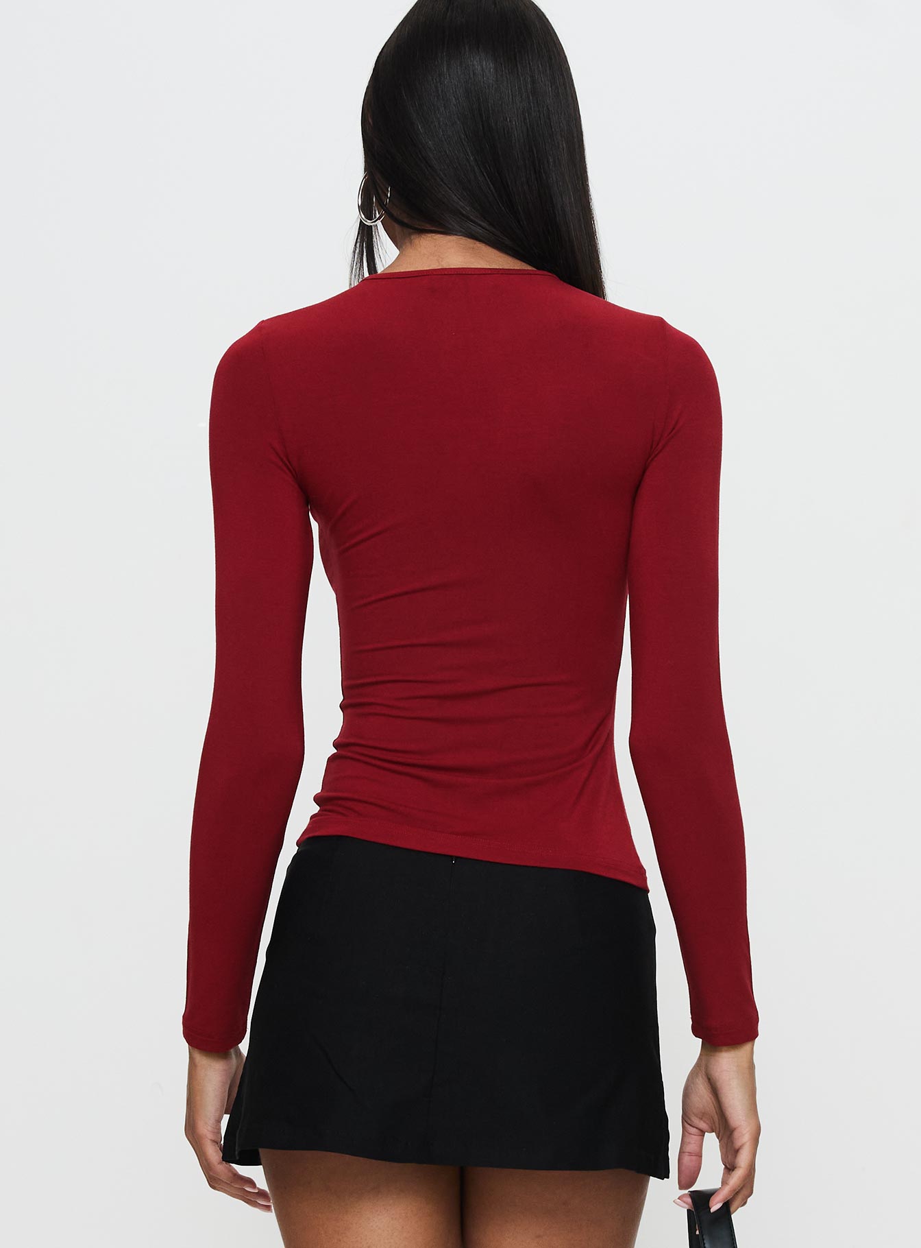 Orlaith Cut Out Long Sleeve Top Burgundy、mySite、solidvoid