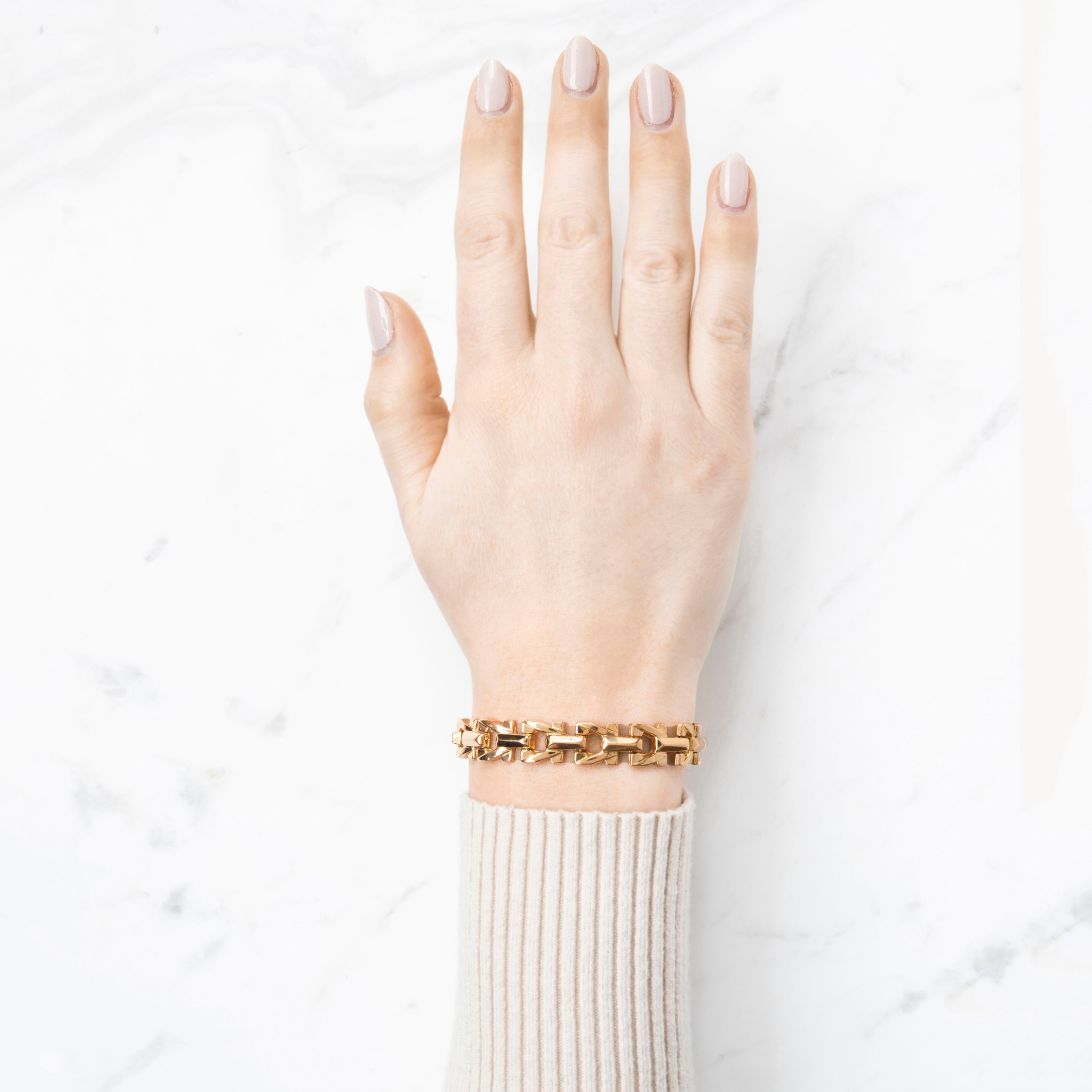 Vintage Italian 18k Rose Gold Geometric Line Link Bracelet 7.25、mySite、hinf8tx79