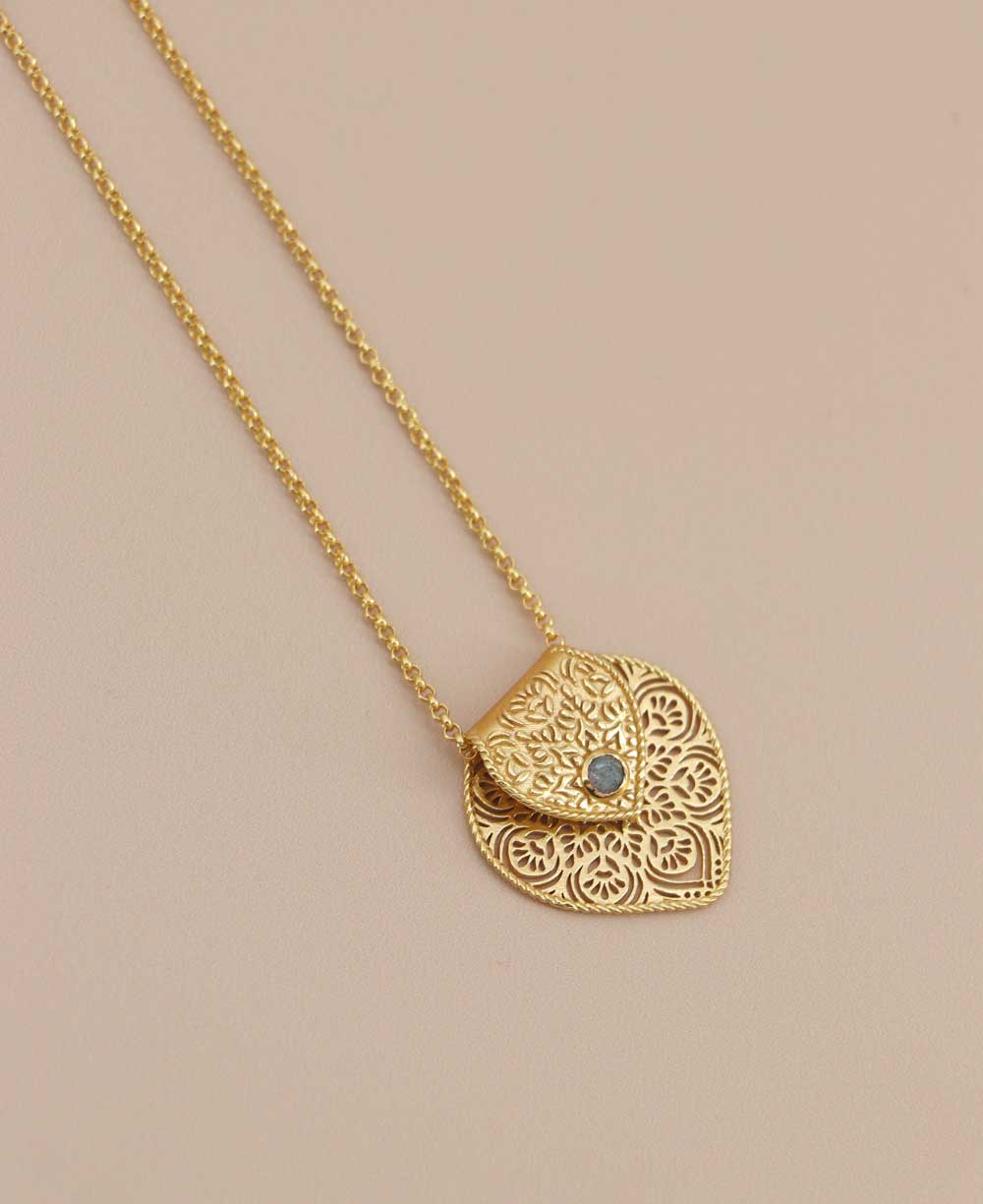 Gold Plated Brass Lotus Petal Mandala Necklace with Labradorite Accent、mySite、topwebapps