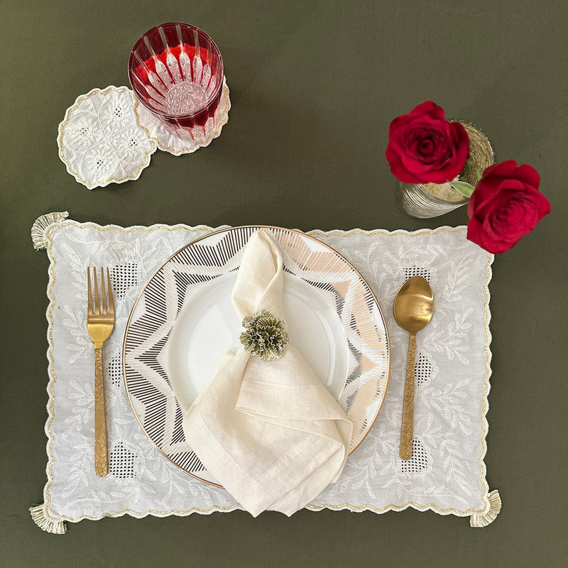 Cotton Table Mat Set | Placemats | White & Gold | Set of 4、mySite、camillekostekn