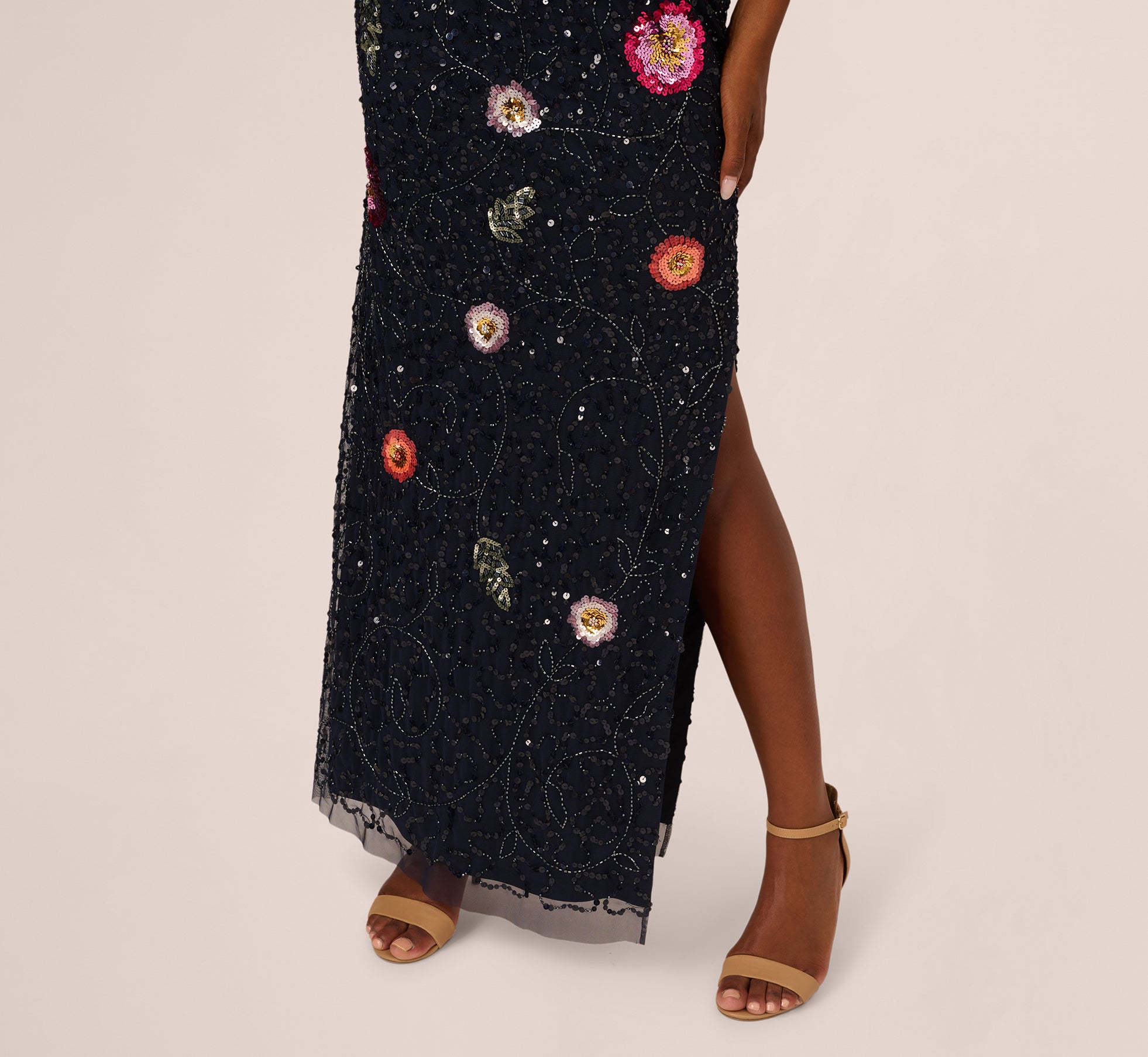 One Shoulder Floral Bead Dress In Navy Multi、mySite、solidvoid