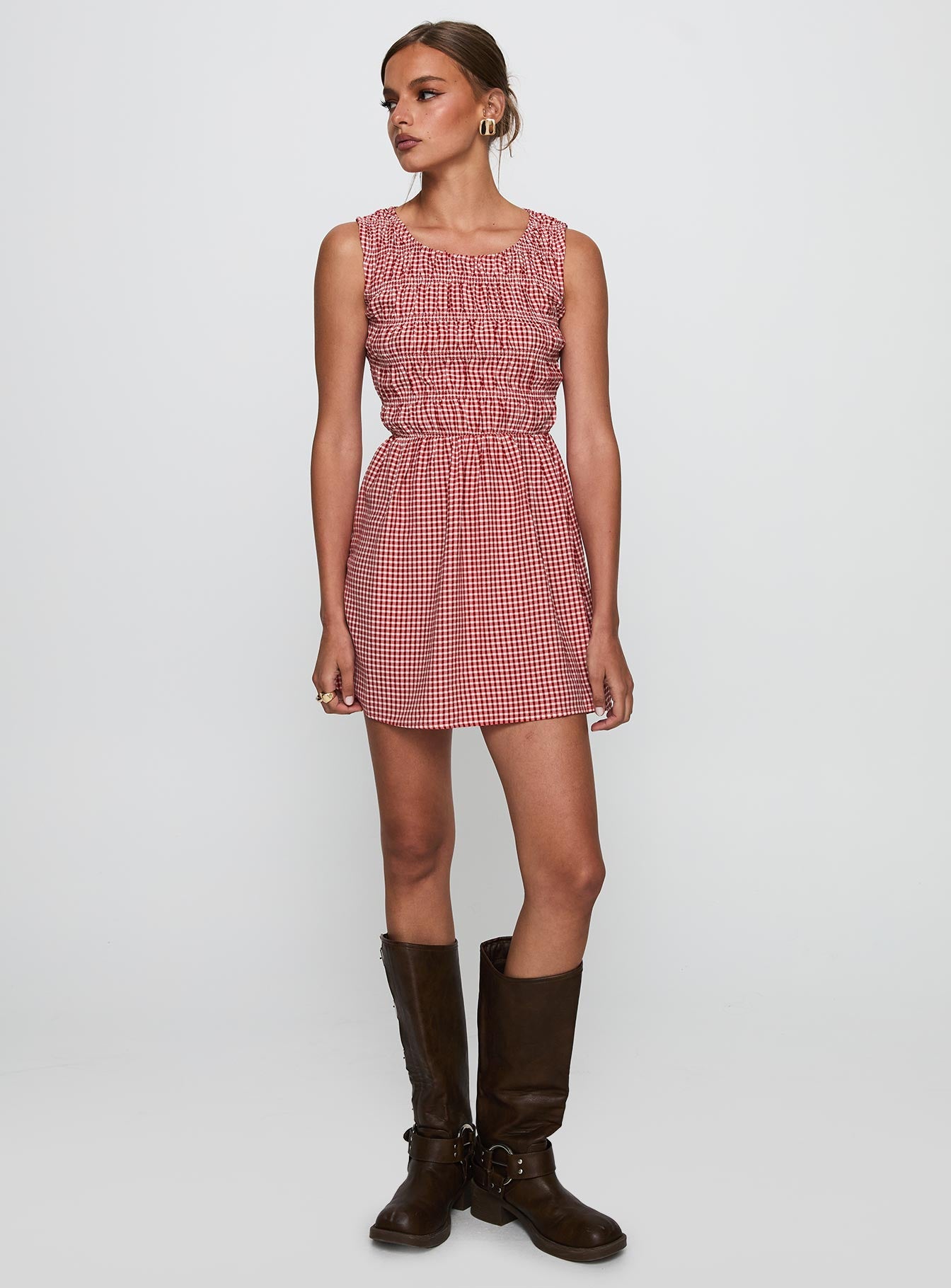 Winxie Shirred Mini Dress Red Gingham、mySite、solidvoid