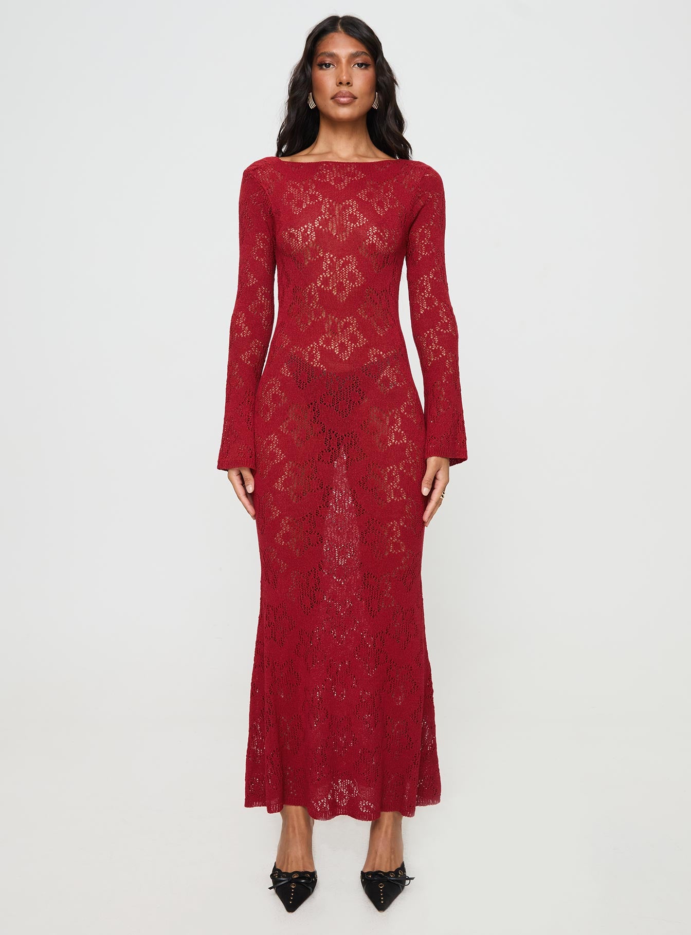 Pricely Long Sleeve Maxi Dress Red、mySite、solidvoid