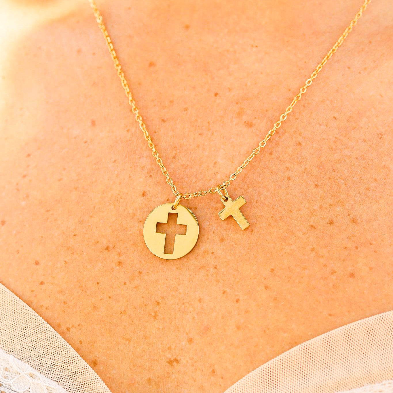 18K Gold PVD Stainless Steel Cutout Cross Charm Necklace / SBB0311、mySite、dreamappss