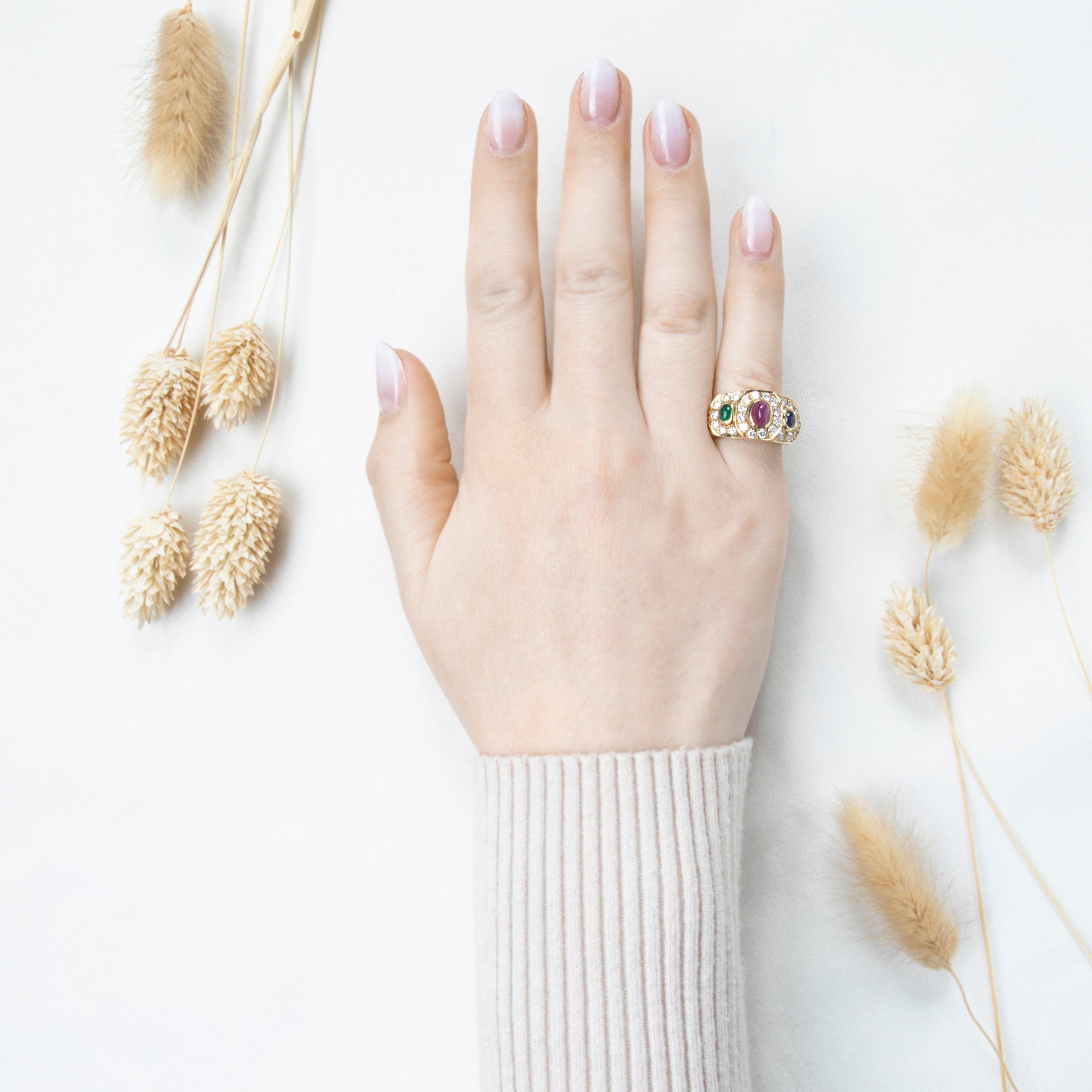 Vintage 14k Yellow Gold Diamond Ruby Sapphire Emerald Statement Ring、mySite、hinf8tx79