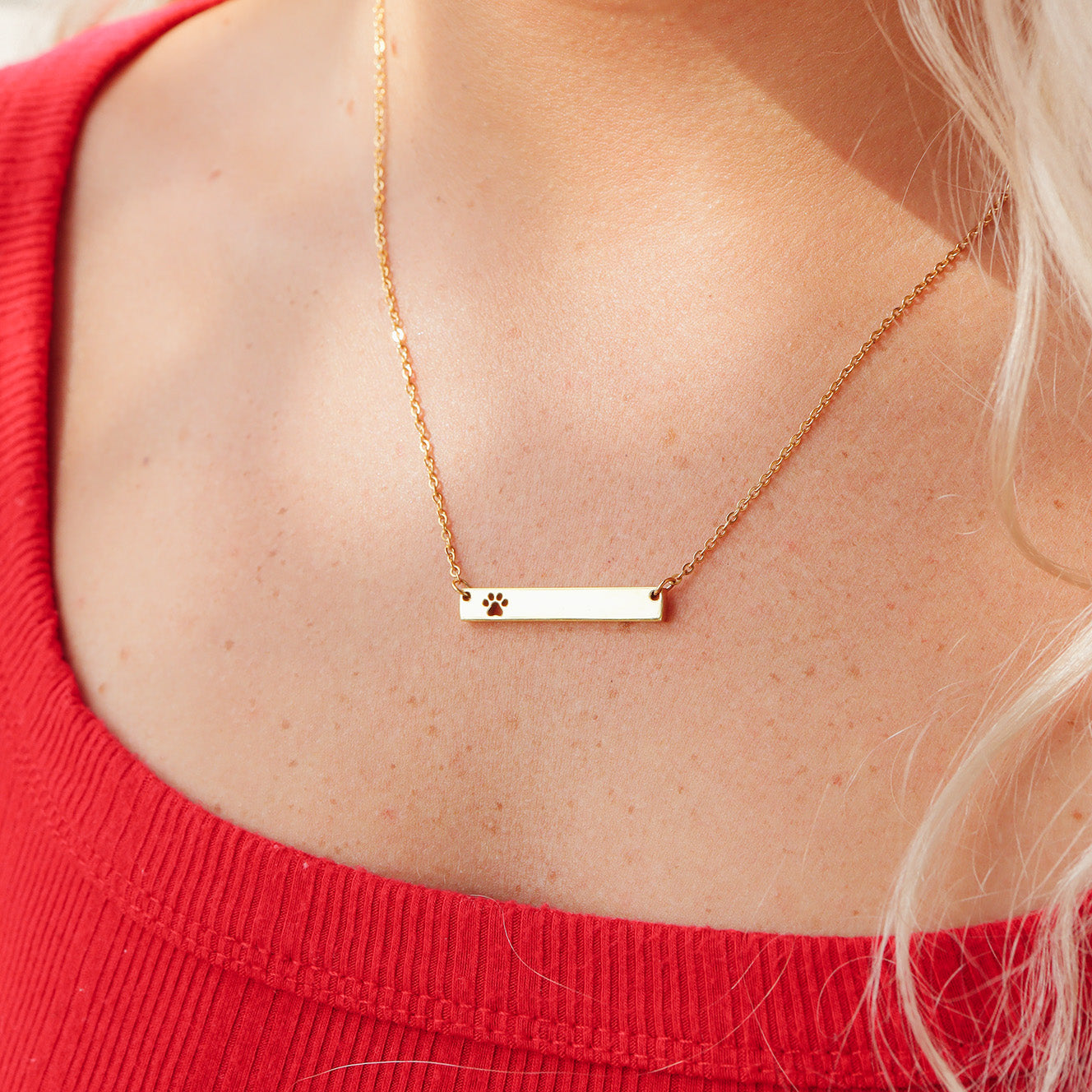 18K Gold PVD Stainless Steel Blank Cutout Paw Print Bar Necklace / SBB0247、mySite、dreamappss