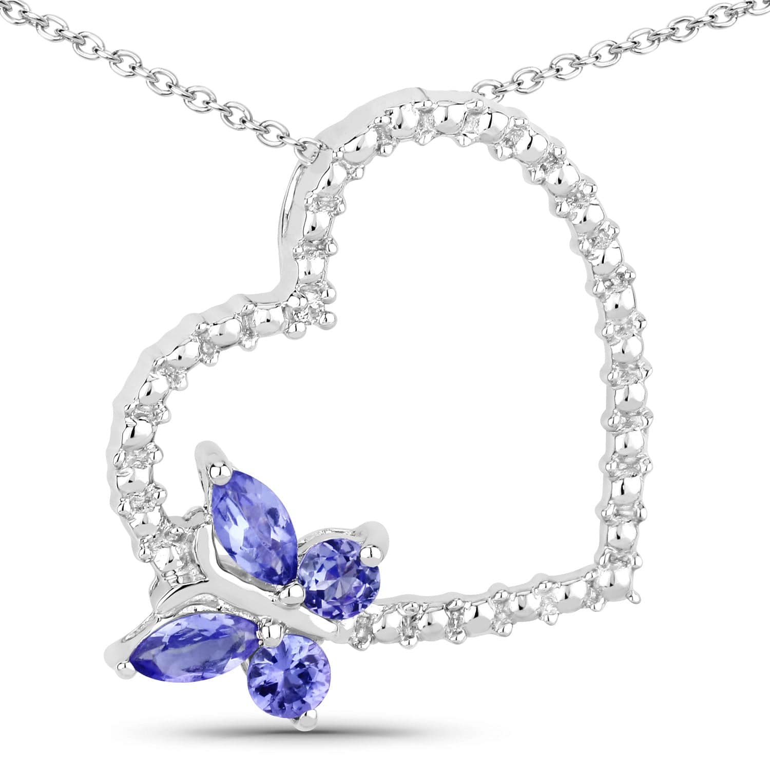 Butterfly on a Heart Necklace Genuine Gemstones 925 Sterling Silver、mySite、g9winljtr
