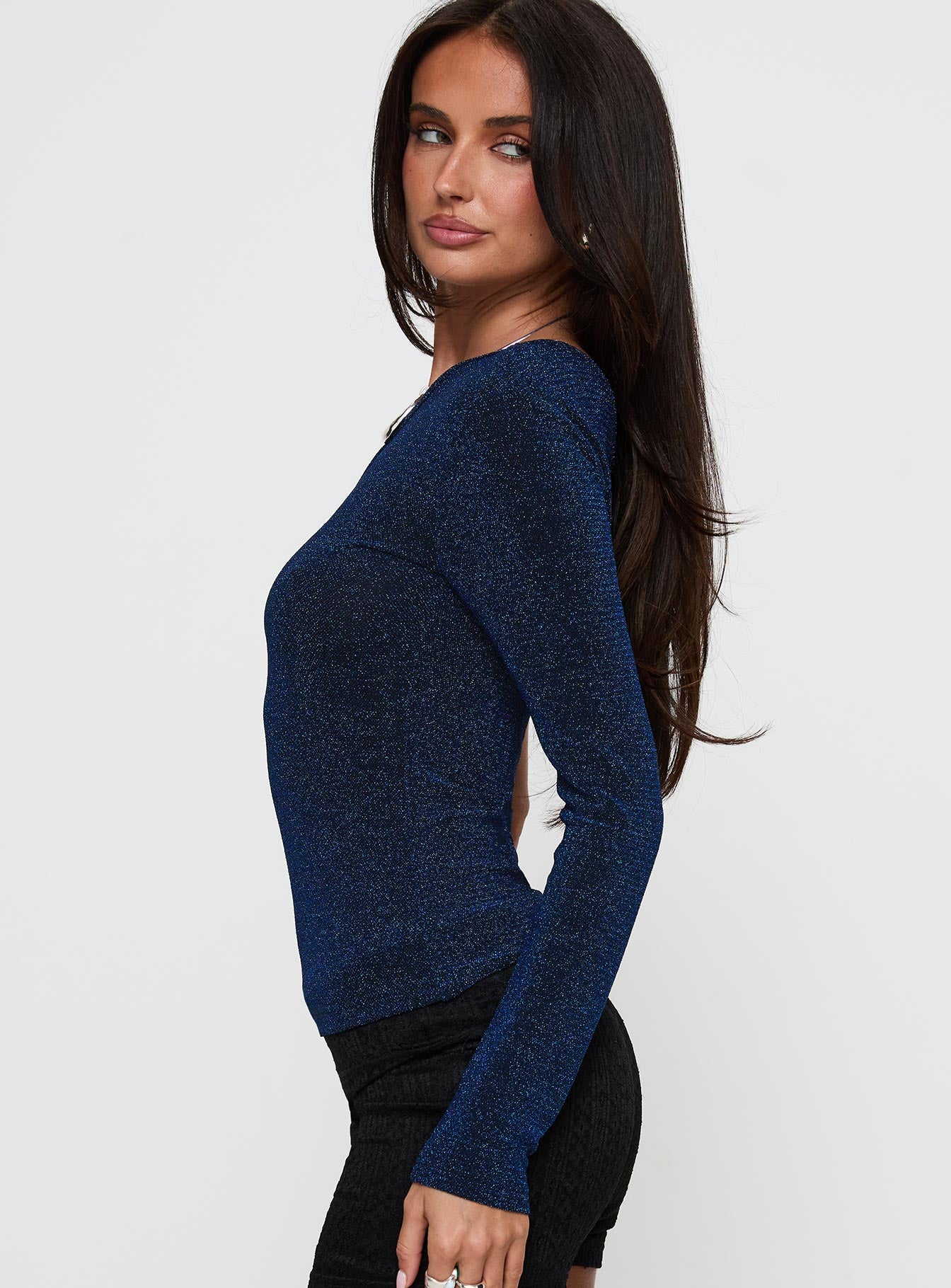 Dance All Night One Sleeve Top Navy Glitter、mySite、solidvoid