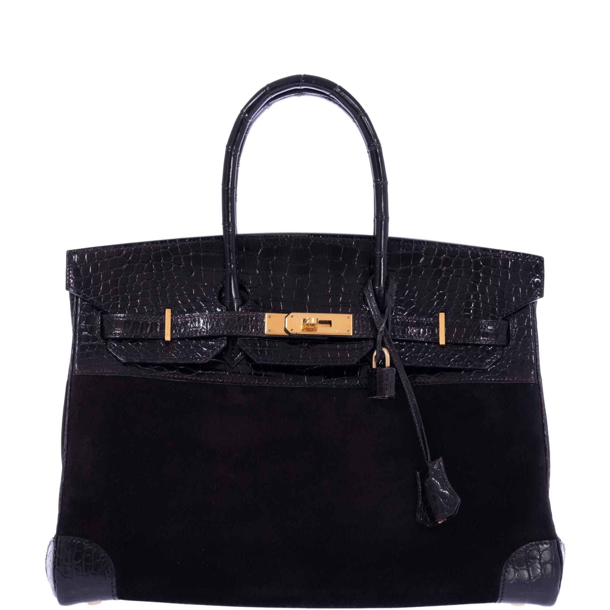 Hermès Birkin 35 Black Veau Doblis Suede & Black Porosus Crocodile Gold Hardware、mySite、garminoutage.com