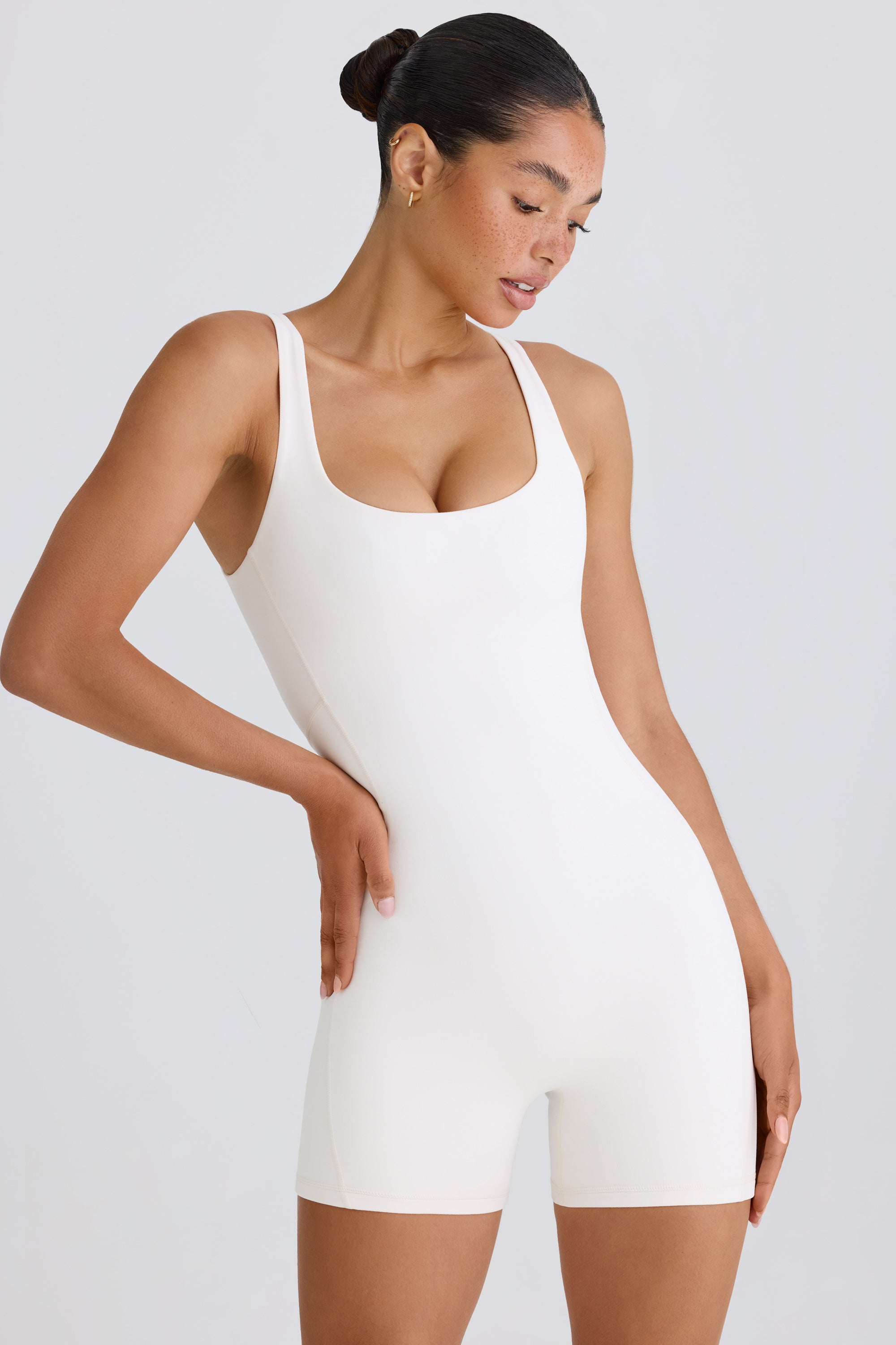 Soft Active Open-Back Unitard in White、mySite、solidvoid