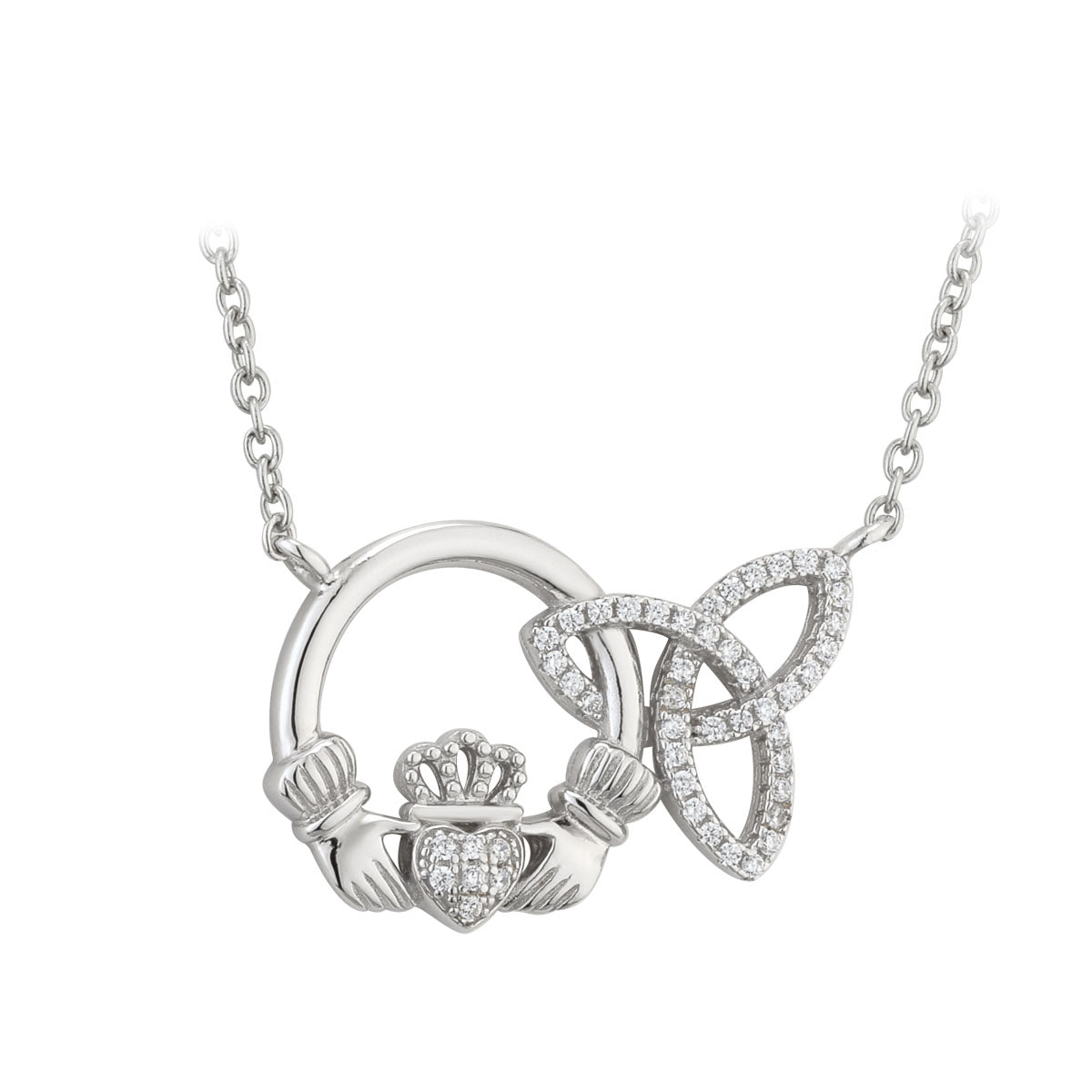  Sterling Silver Interlocking Claddagh Trinity Knot Necklace