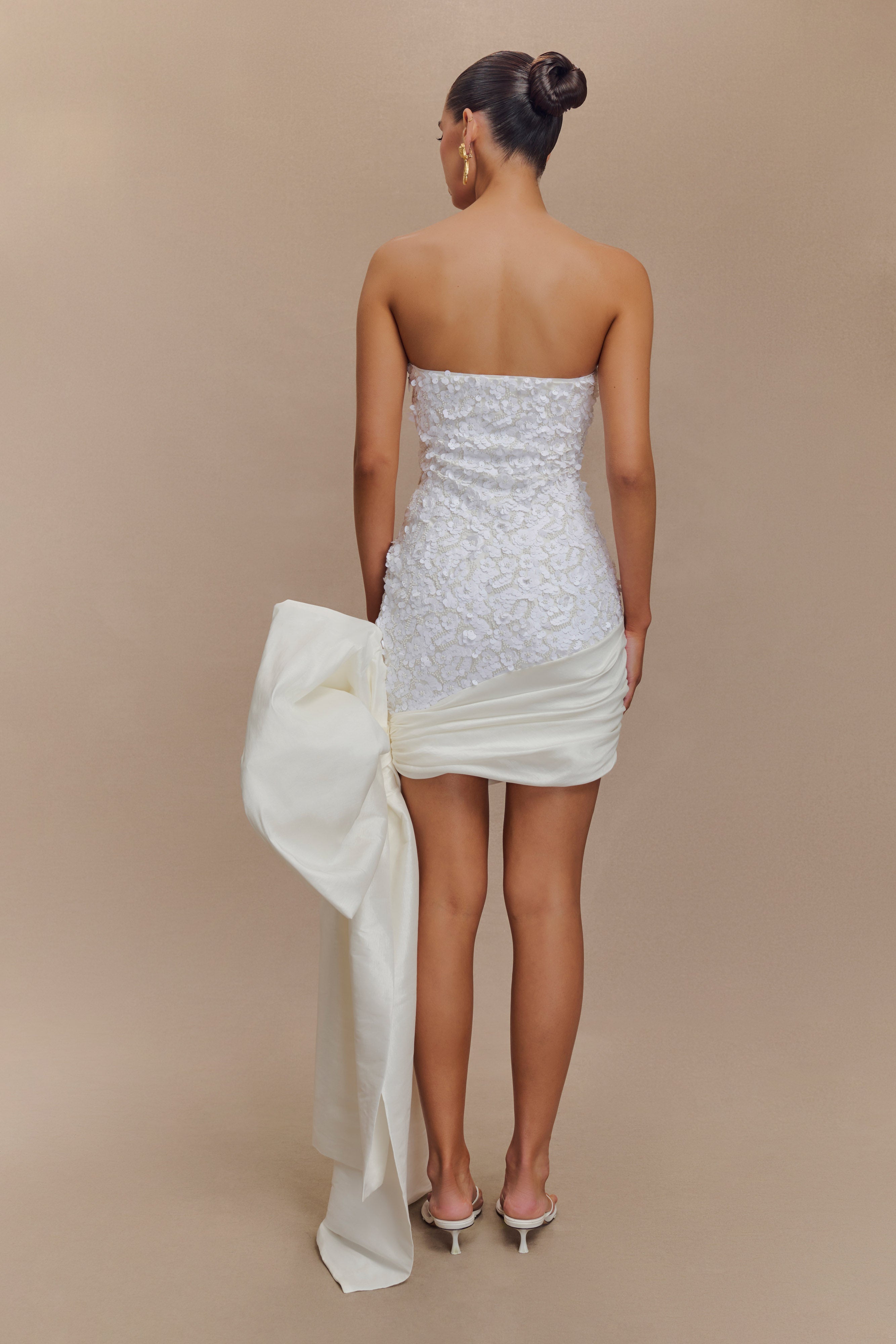 Franka Strapless Bow Mini Dress - White、mySite、solidvoid