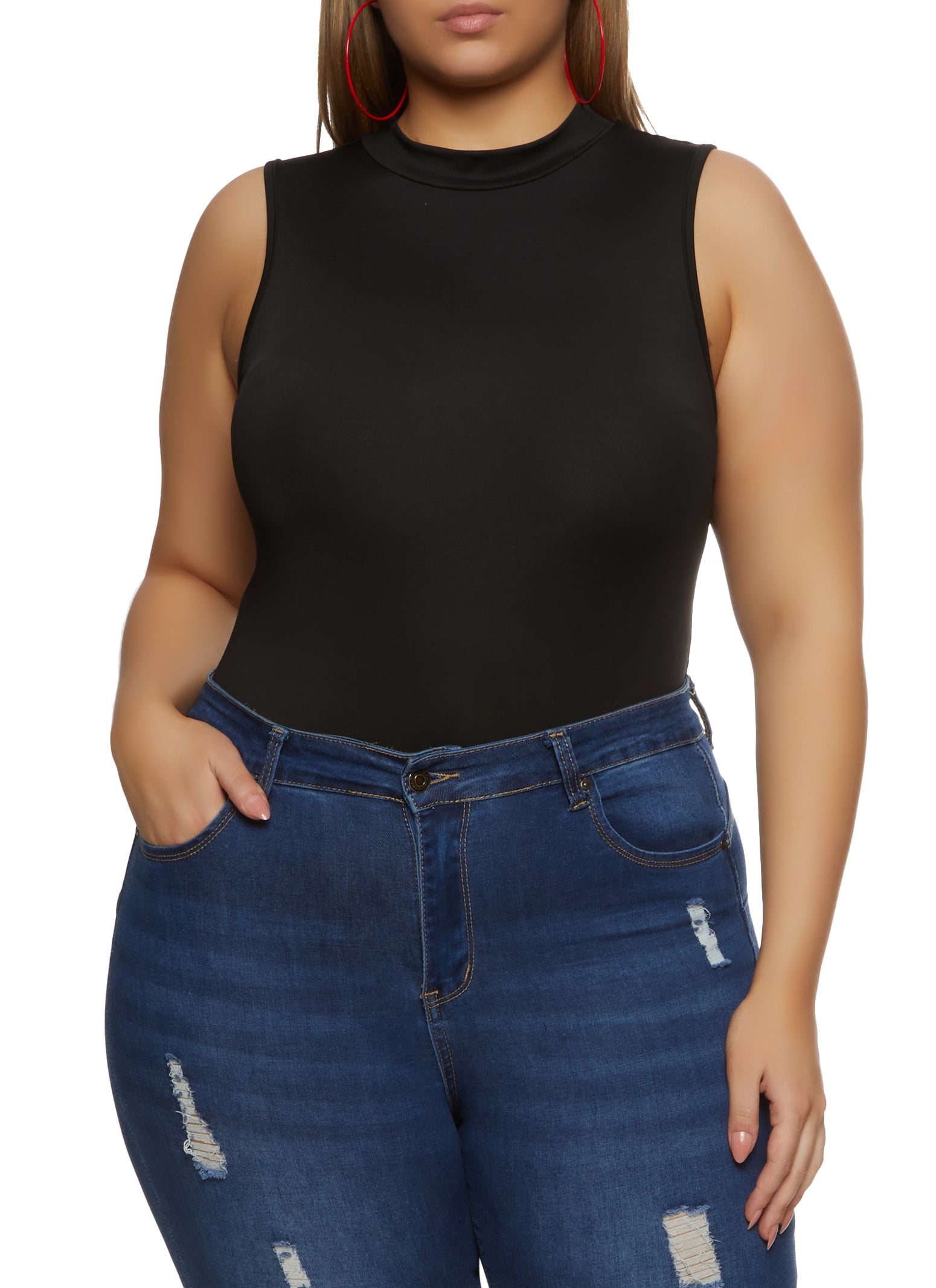 Plus Size Mock Neck Tank Bodysuit、mySite、camillekostekn