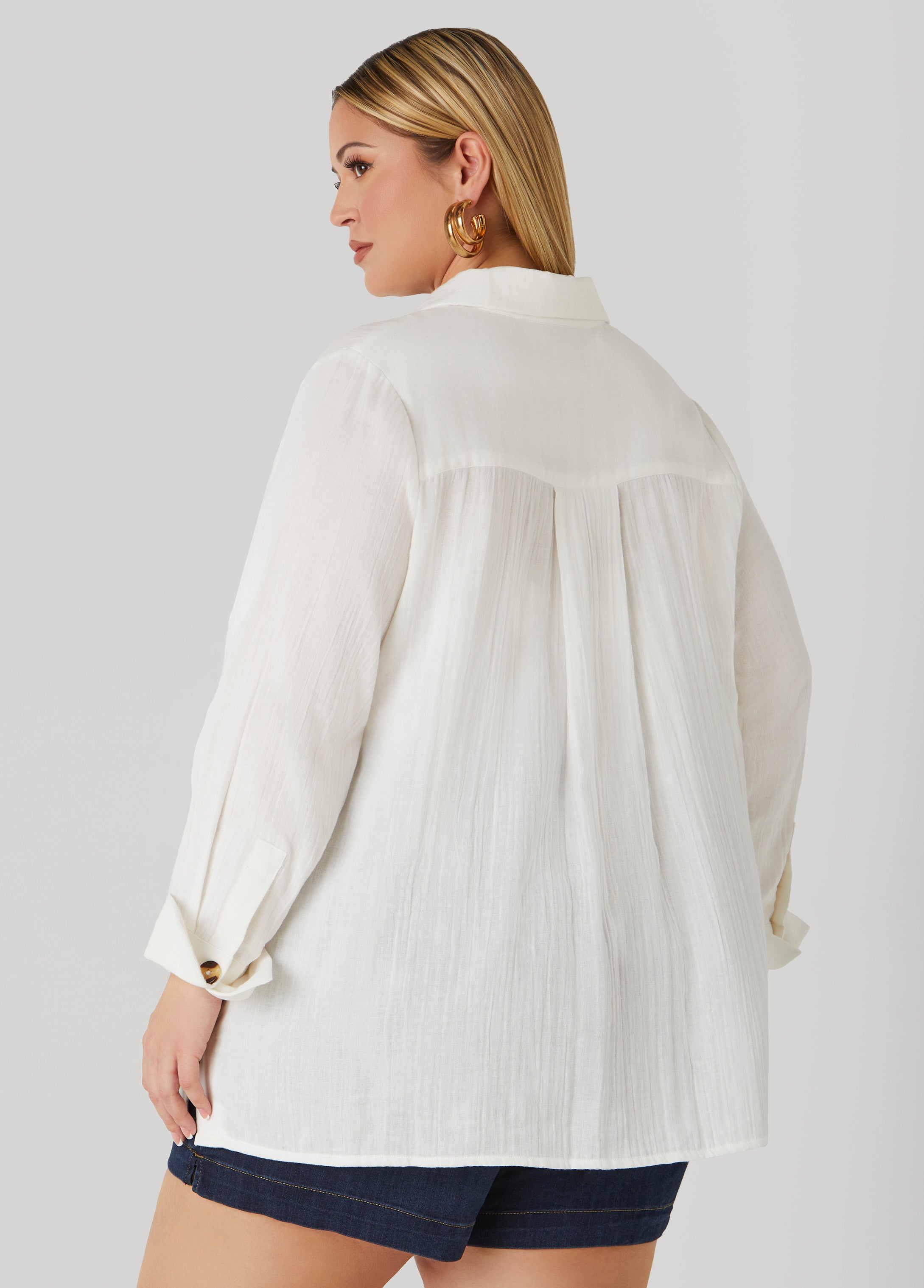 Button Detailed Cotton Gauze Shirt、mySite、bengalsvssteelers