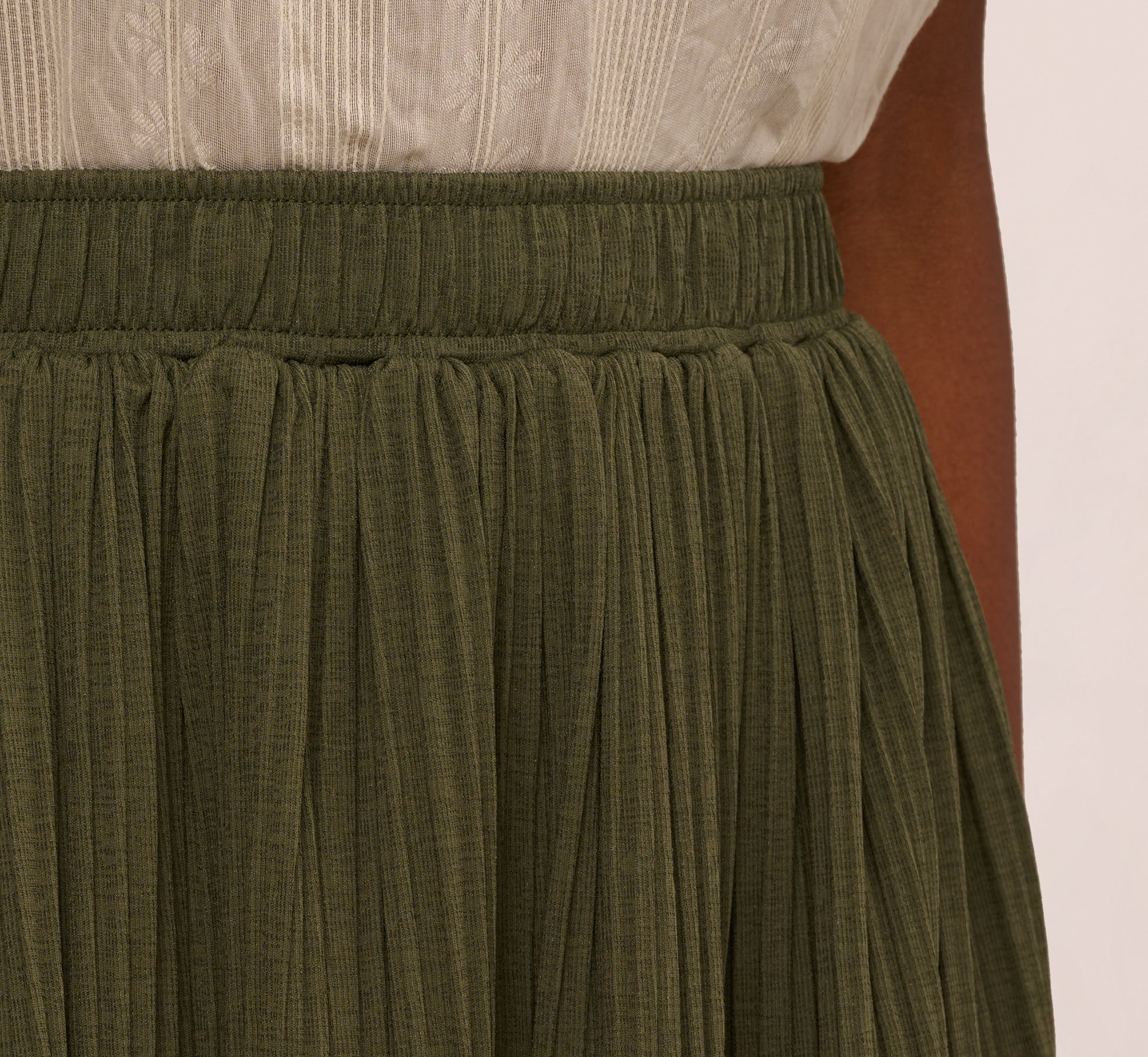 Micropleated Printed A Line Midi Skirt In Olivine、mySite、solidvoid