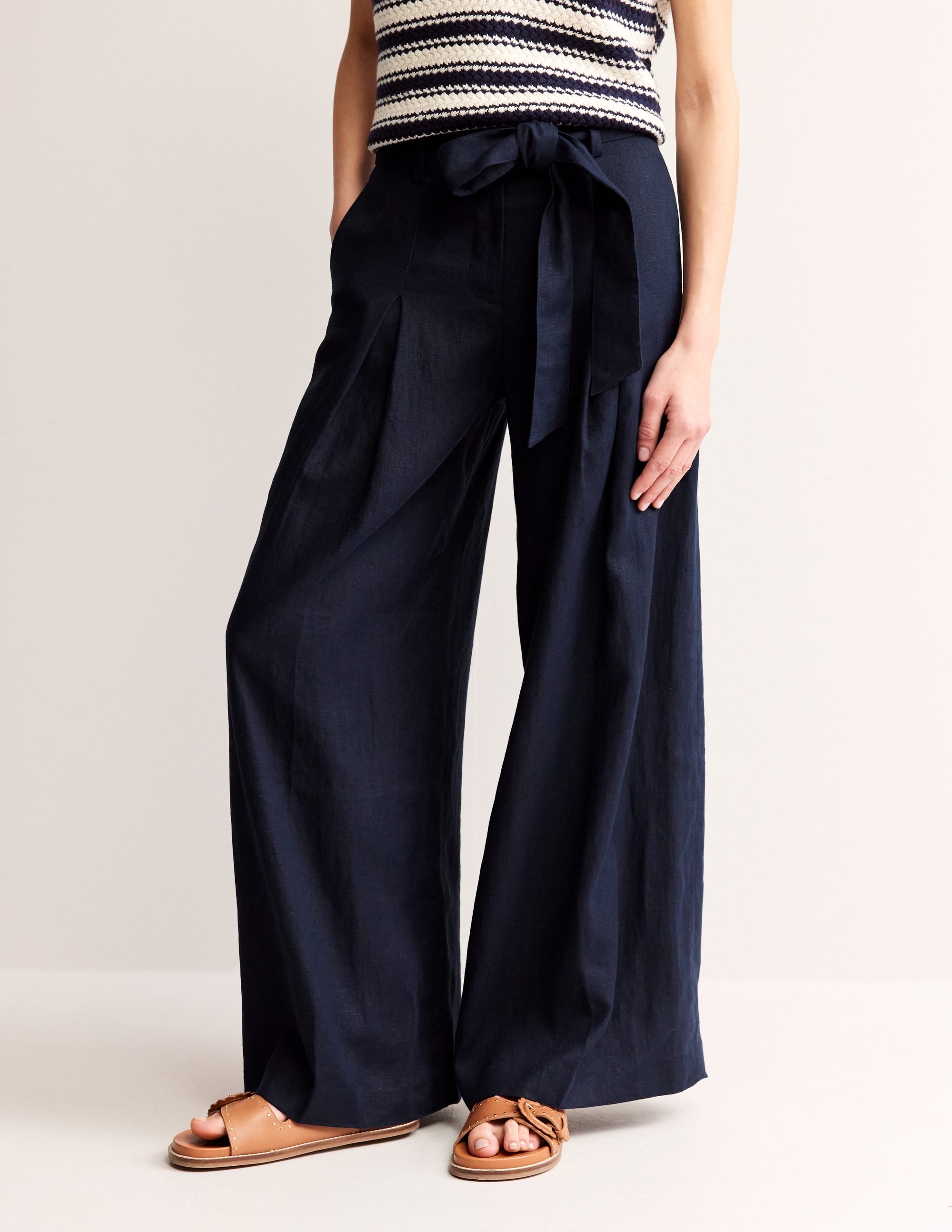  Palazzo Linen Pants-Navy、mySite、ashleygrahame