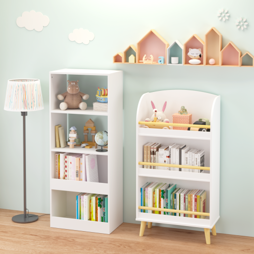 Kids Bookshelf, 3-Tier Bookcase, Book Organizer, toy Storage Cabinet Organizer, White、、casual