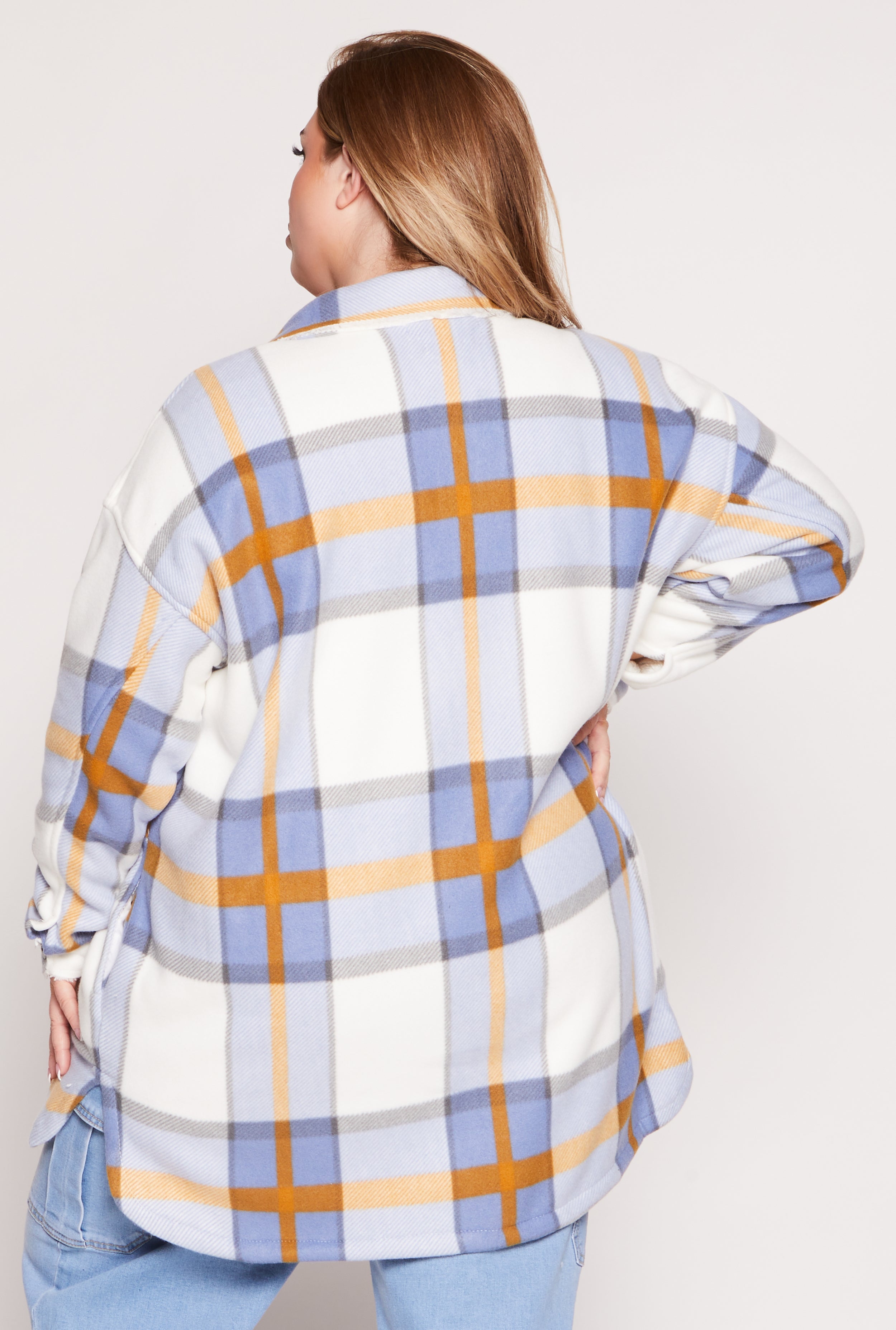 Plus Size Plaid Long Shacket、mySite、camillekostekn