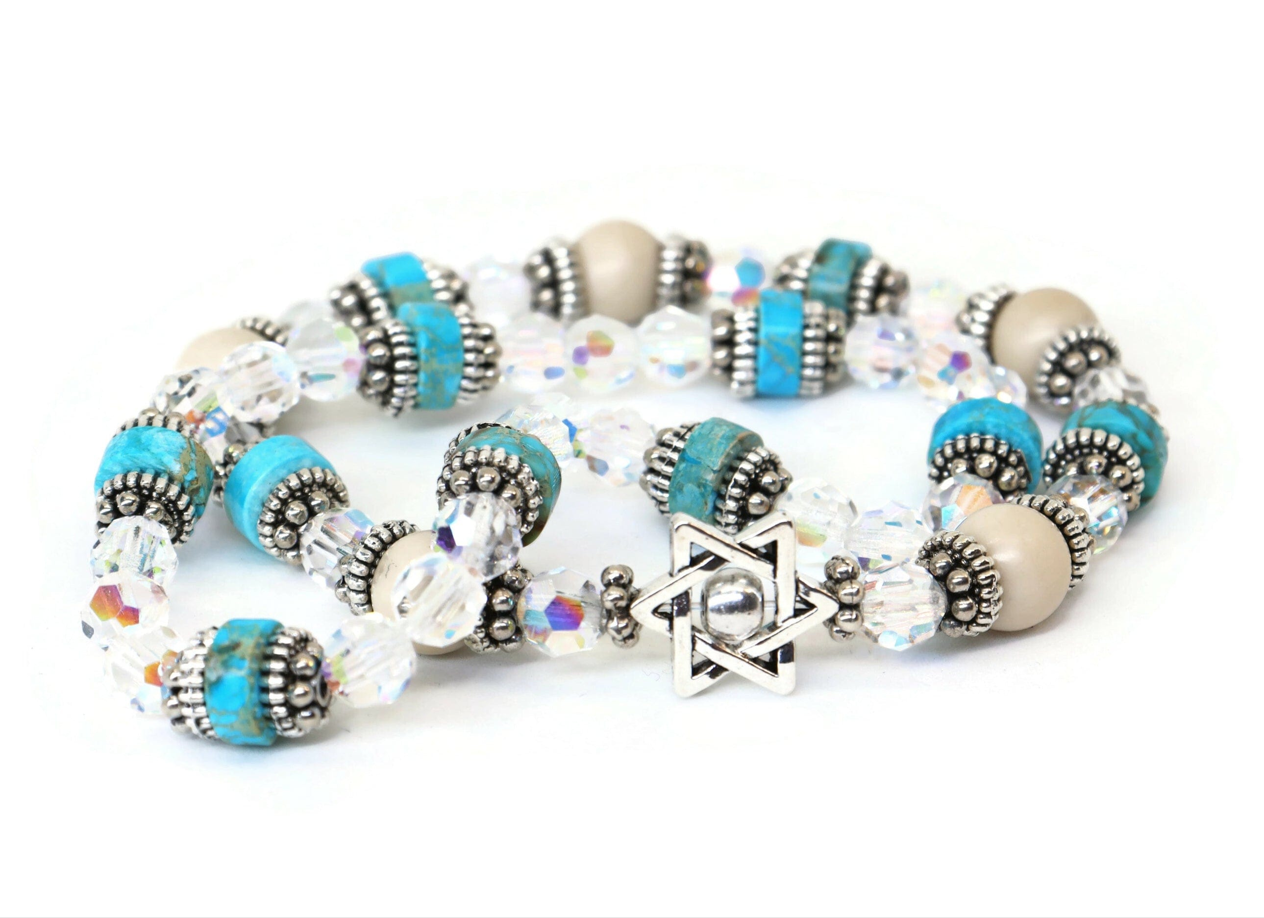 Jasper and Fossil Stone Star of David Bracelet Set、mySite、topwebapps