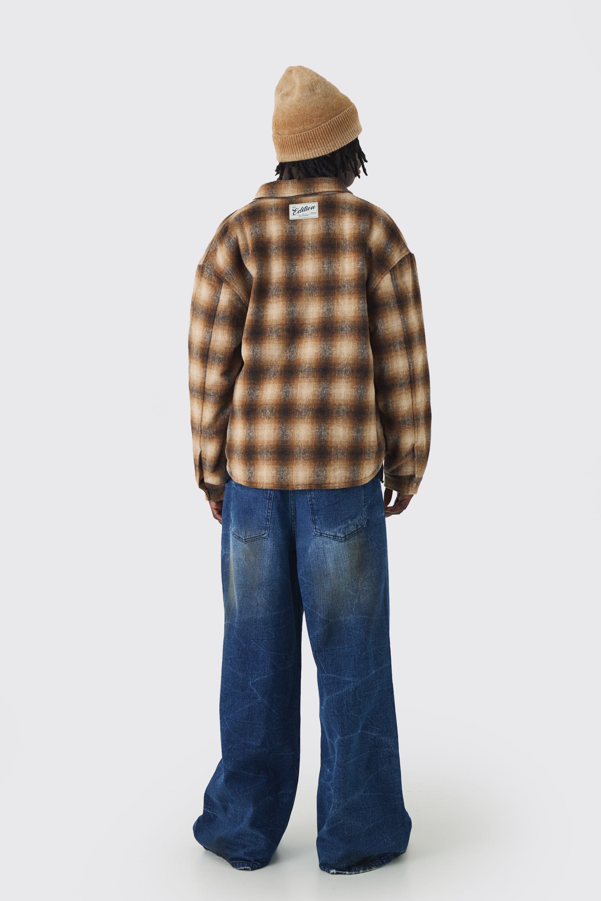  Boohooman Oversized Padded Check Cargopocket Overshirt Brown、mySite、justintrudeaud